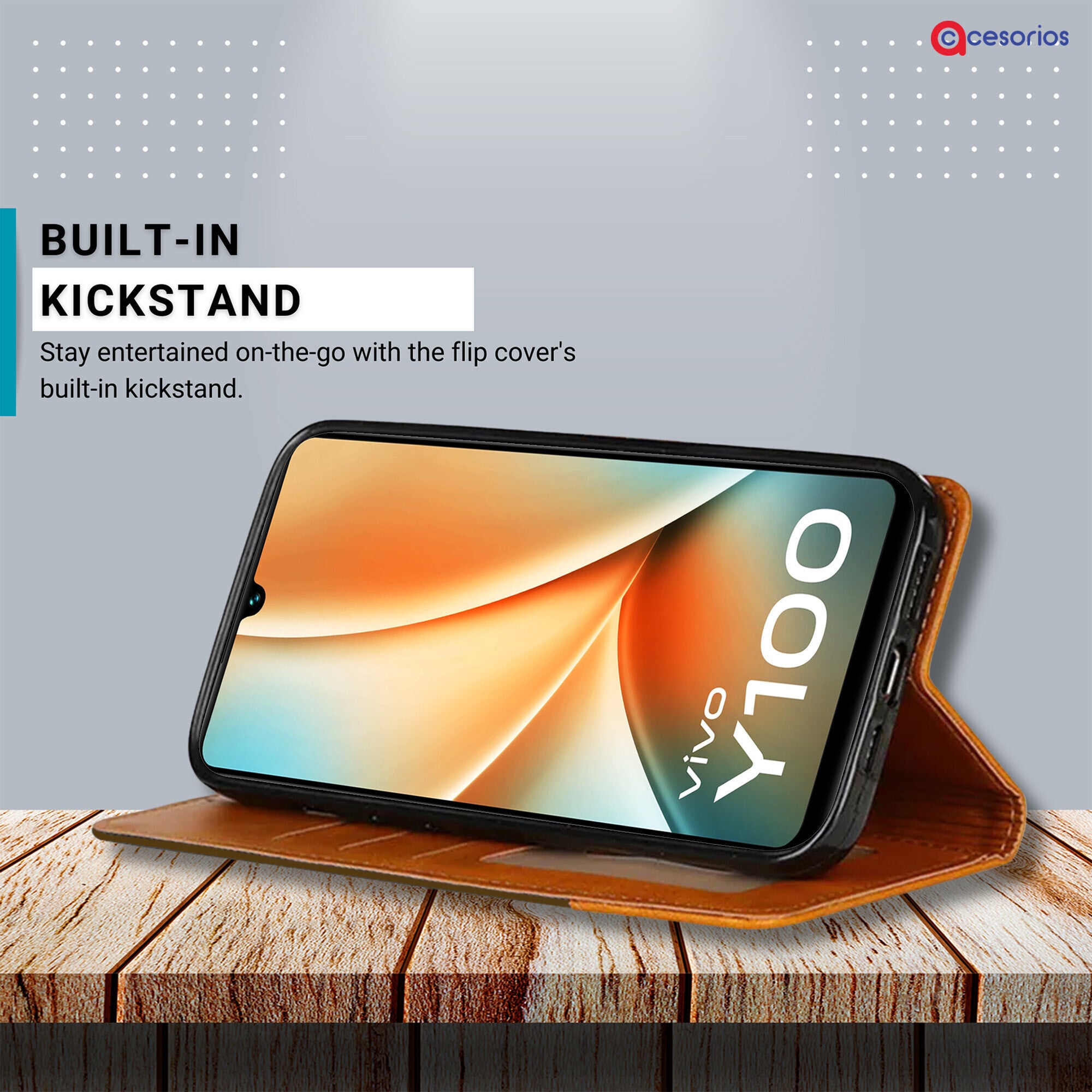 Accesorios Vivo Y100 5G denim flip cover – Dark Brown – Image 4 #color_dark brown