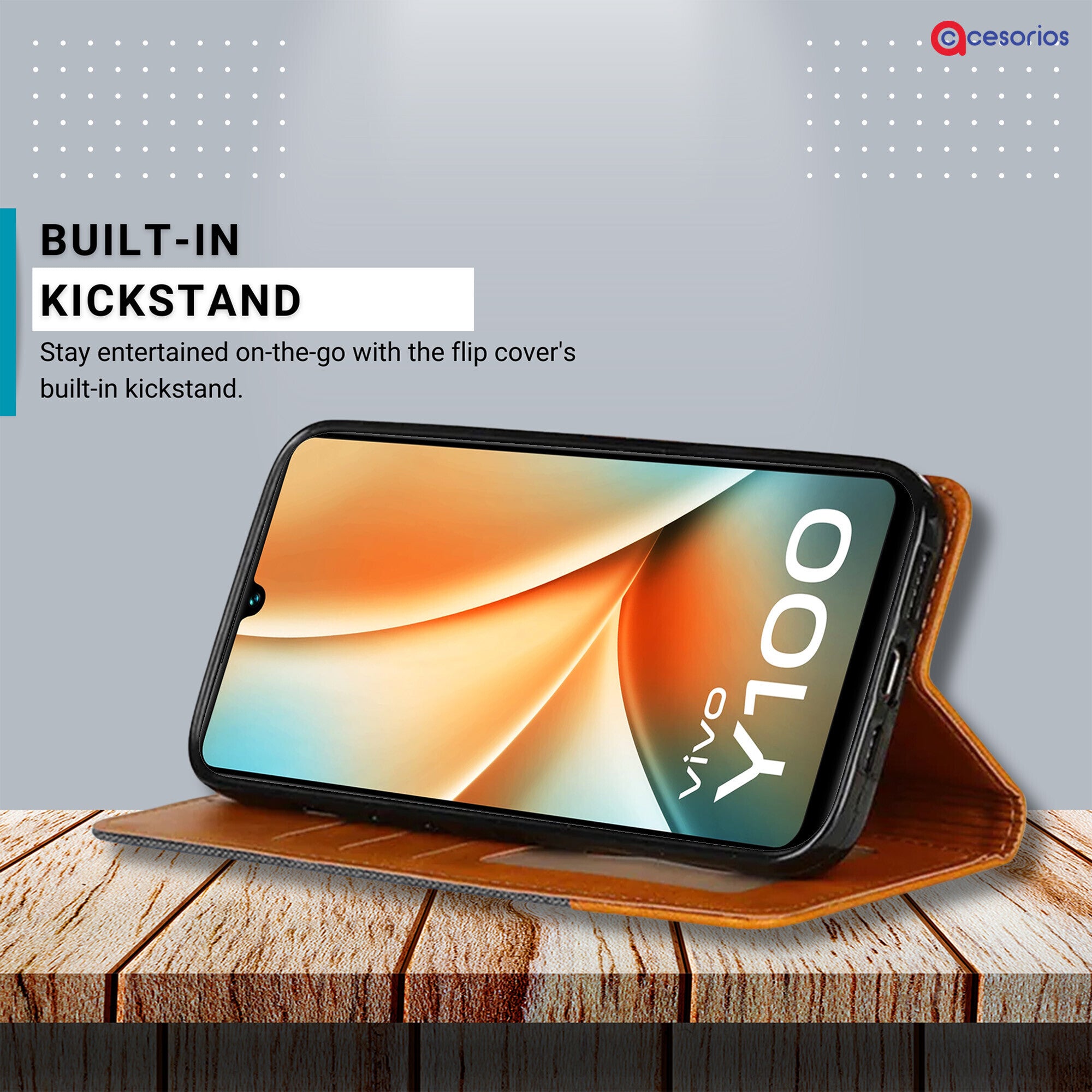 Accesorios Vivo Y100 5G denim flip cover – Grey – Image 4 #color_grey