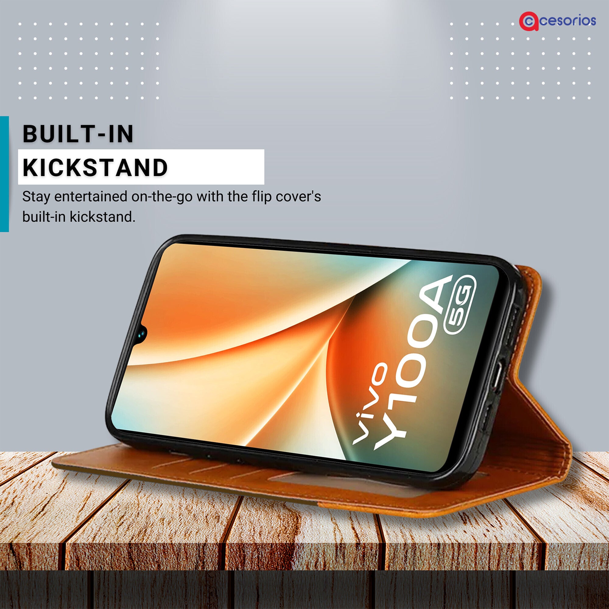 Accesorios Vivo Y100A 5G denim flip cover – Dark Brown – Image 4 #color_dark brown