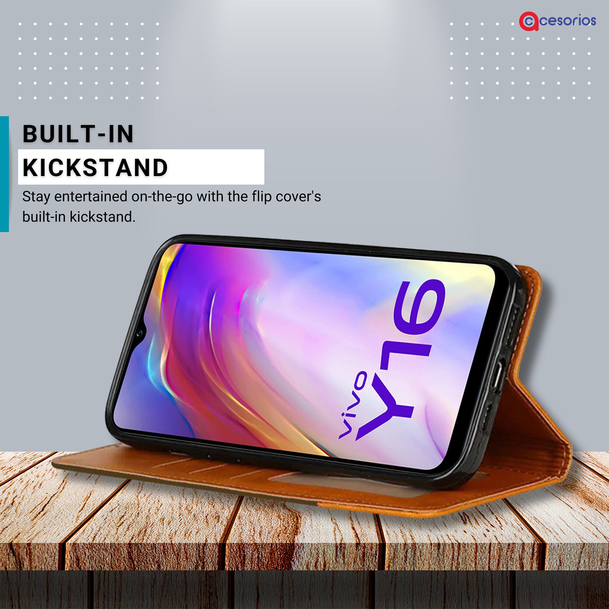 Accesorios Vivo Y16 denim flip cover – Dark Brown – Image 4 #color_dark brown