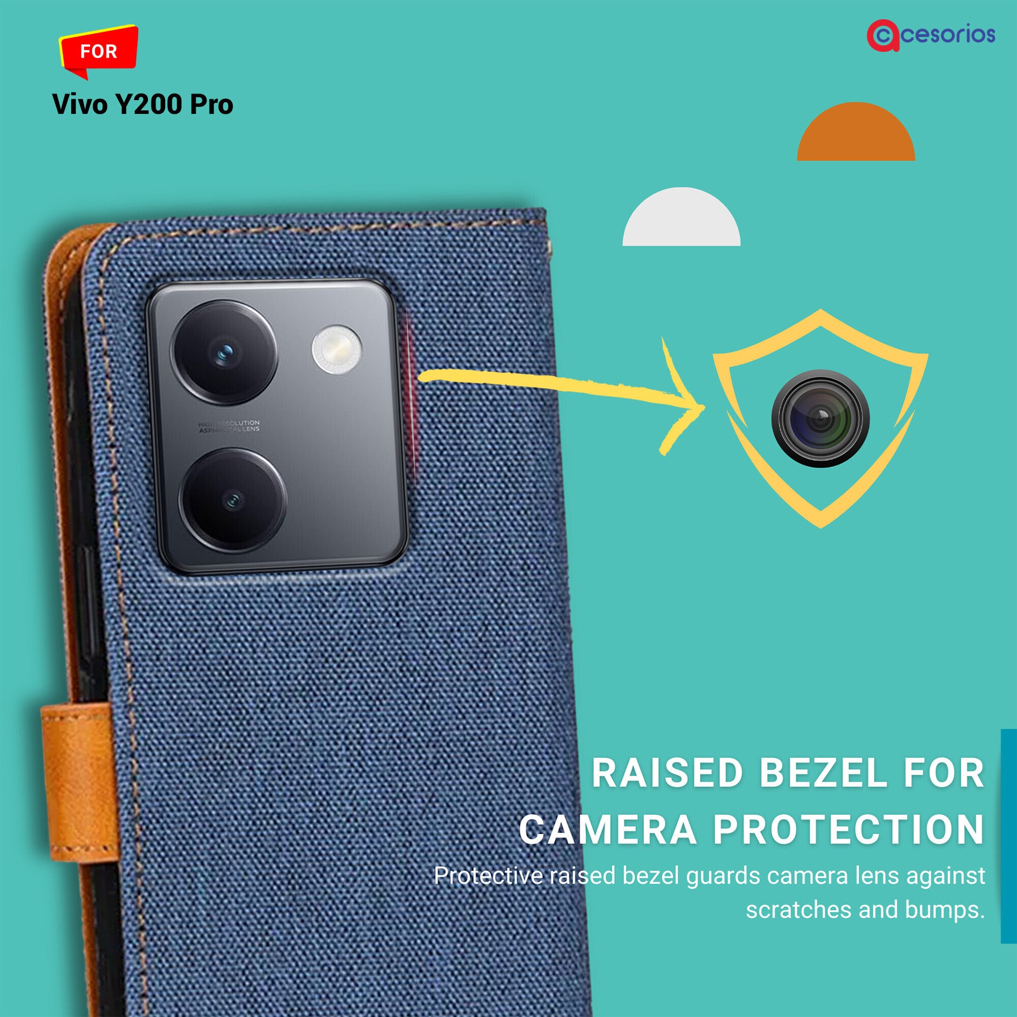 Accesorios Vivo Y200 Pro denim flip cover – Blue – Image 2 #color_blue