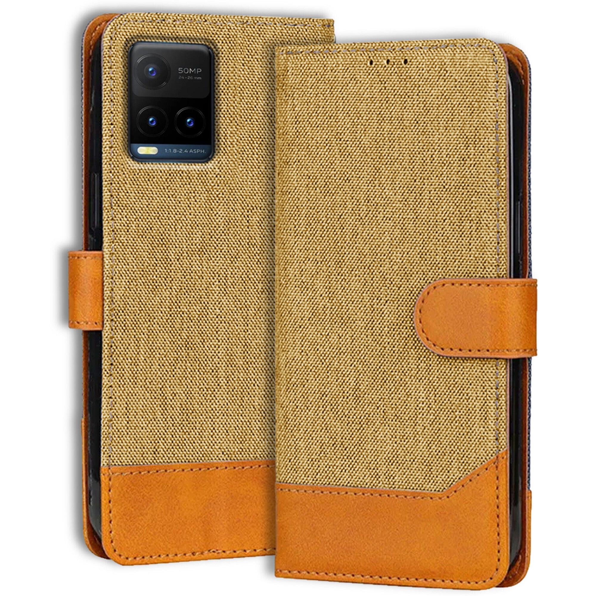 Accesorios Vivo Y21T denim flip cover – Light Brown – Image 1 #color_light brown