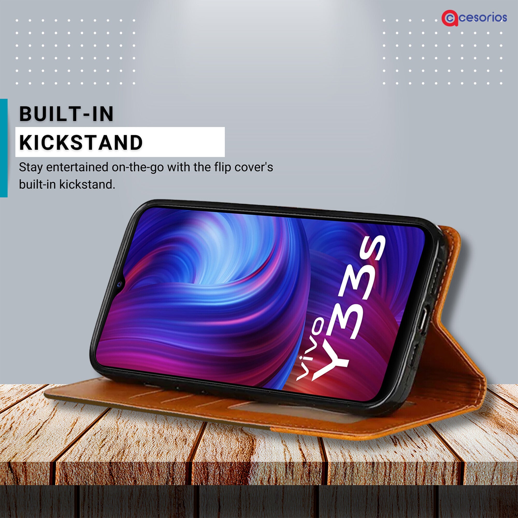 Accesorios Vivo Y33S denim flip cover – Dark Brown – Image 4 #color_dark brown