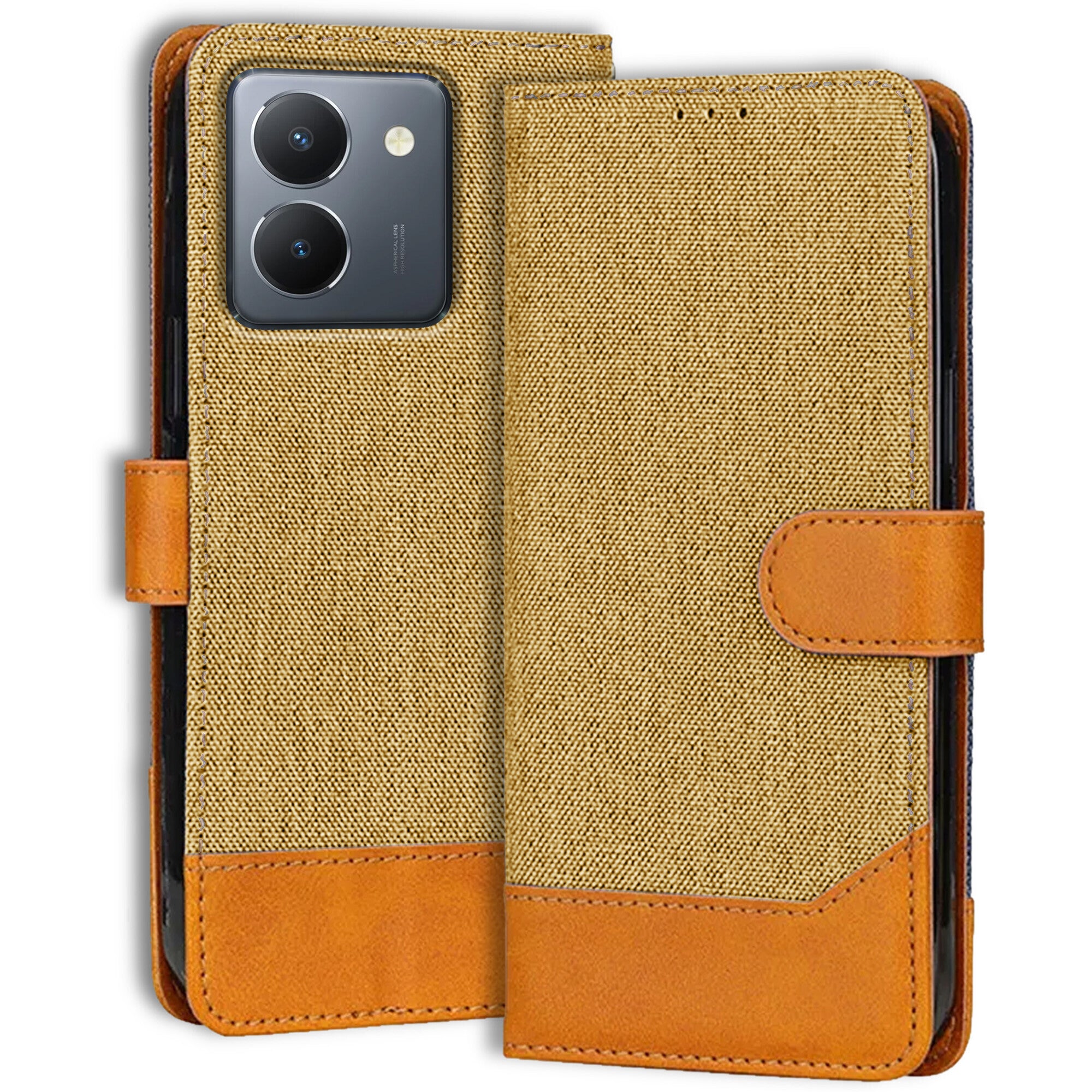Accesorios Vivo Y36 denim flip cover – Light Brown – Image 1 #color_light brown