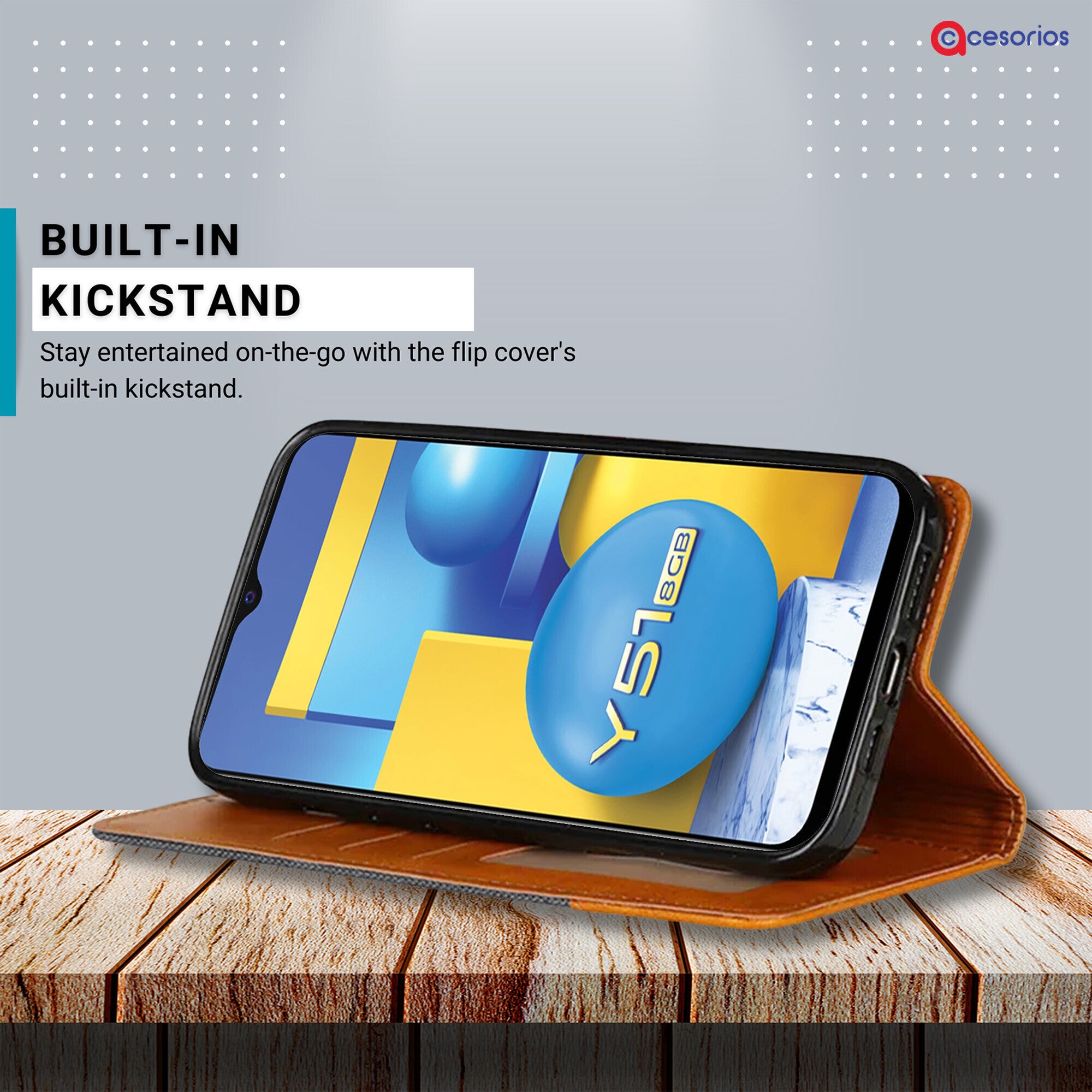 Accesorios Vivo Y51 2020 denim flip cover – Grey – Image 4 #color_grey