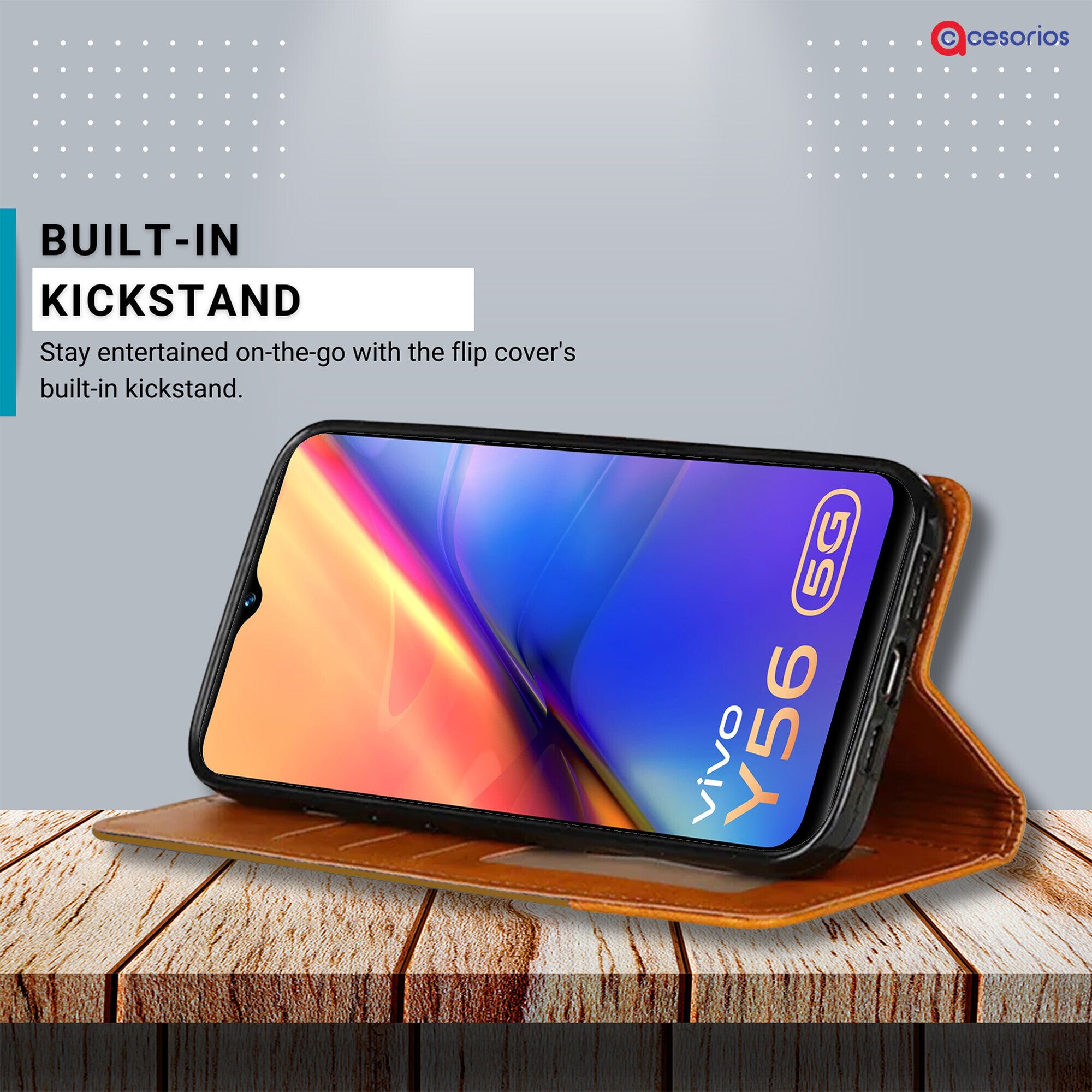 Accesorios Vivo Y56 5G denim flip cover – Light Brown – Image 4 #color_light brown