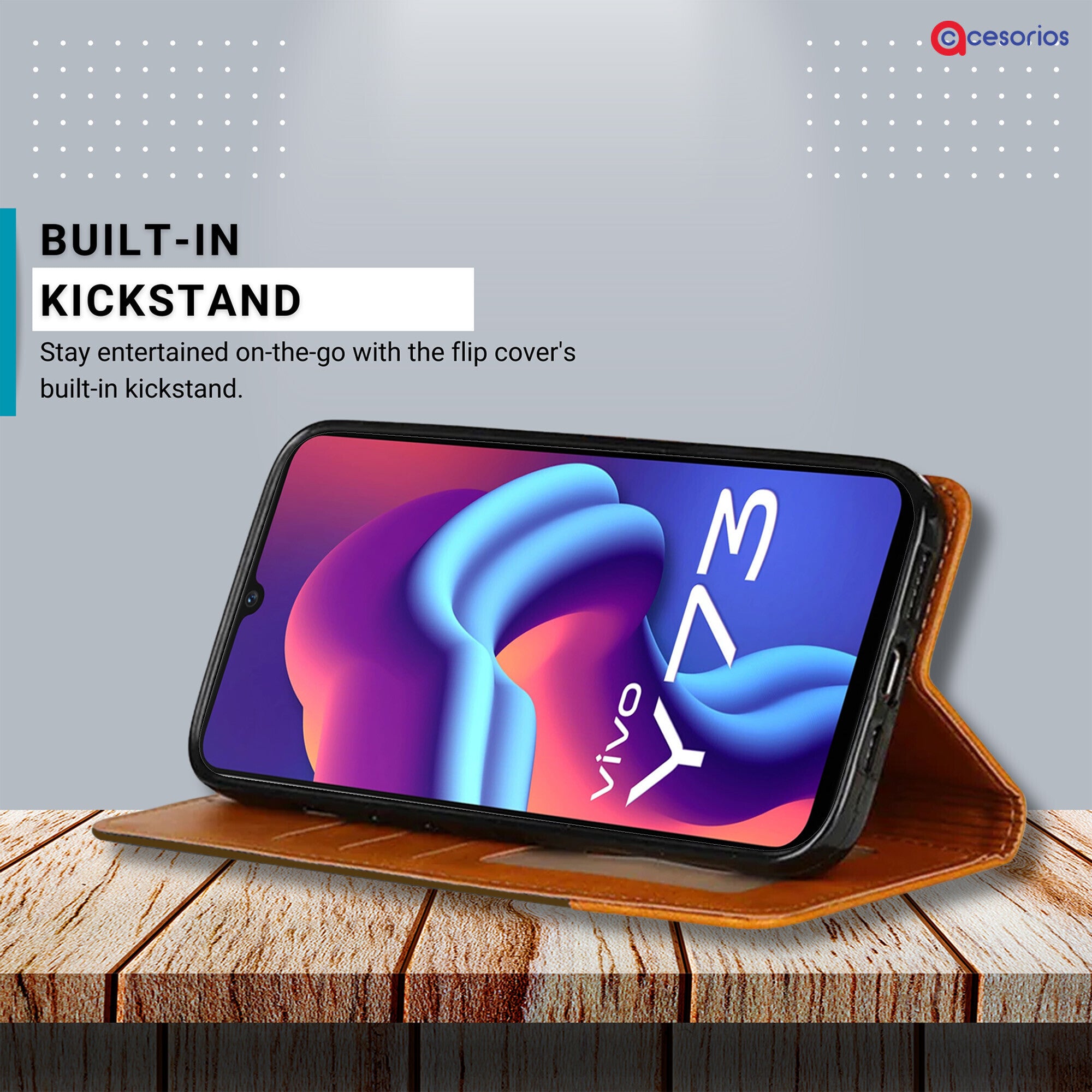 Accesorios Vivo Y73 5G denim flip cover – Dark Brown – Image 4 #color_dark brown