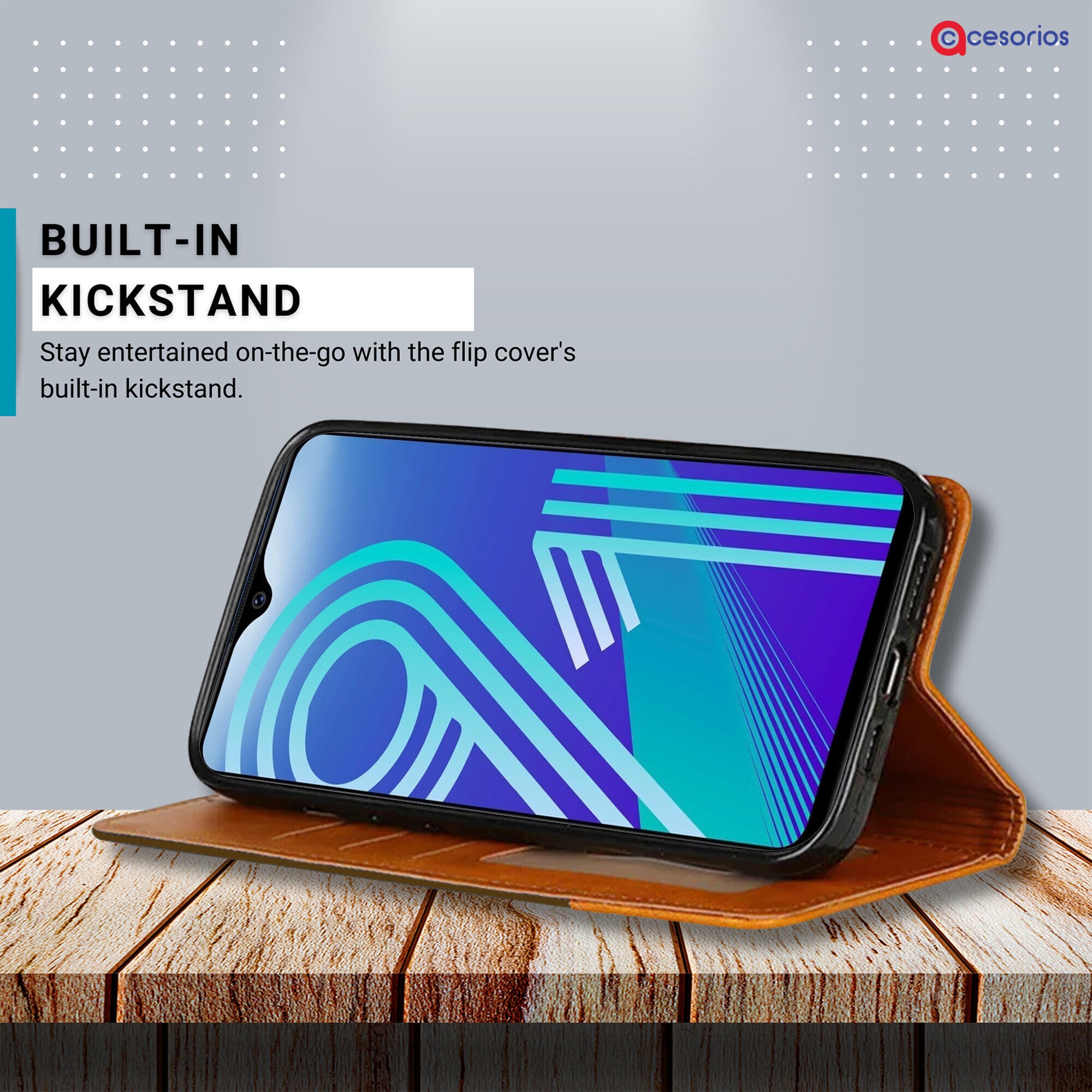 Accesorios Vivo Y91 denim flip cover – Dark Brown – Image 4 #color_dark brown