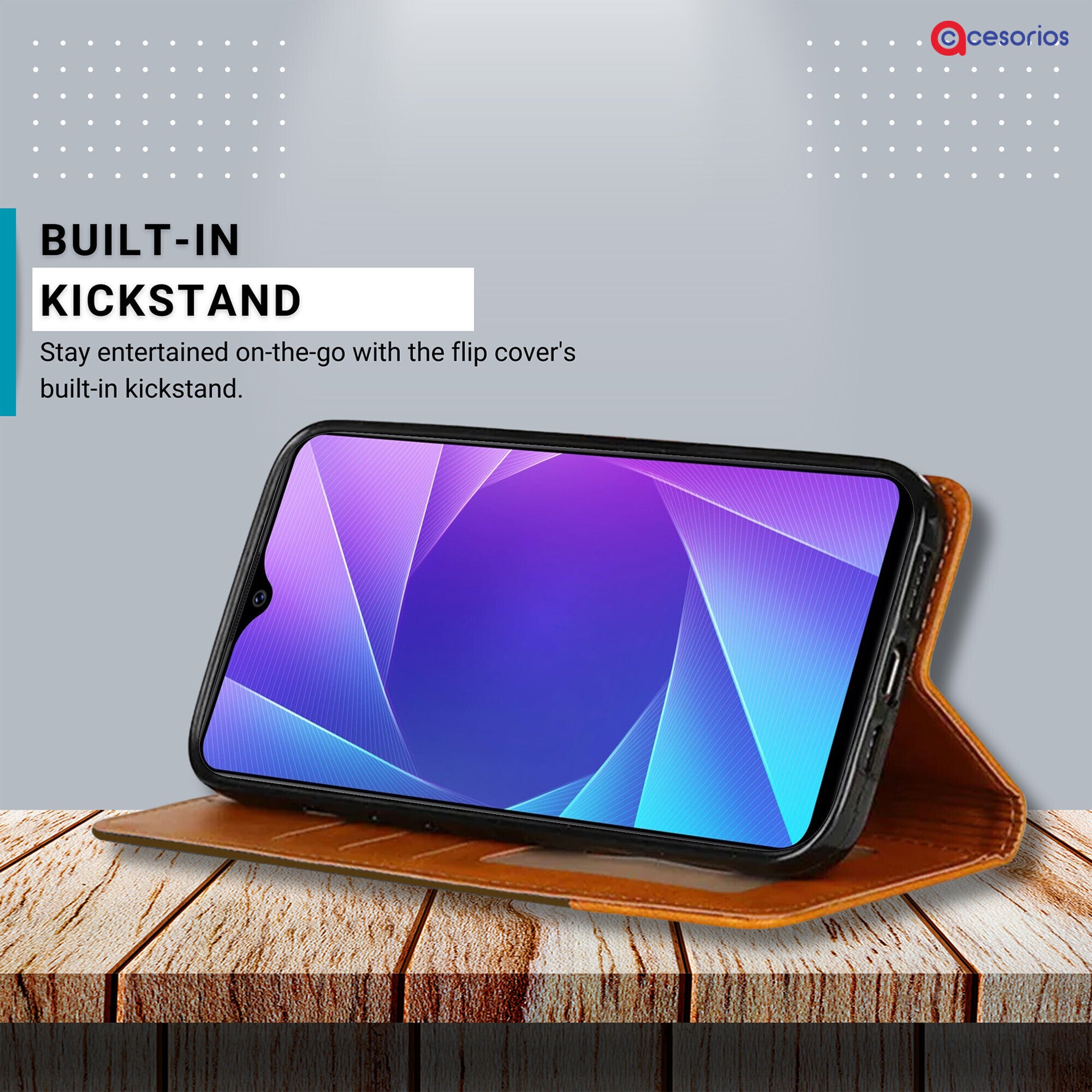 Accesorios Vivo Y95 denim flip cover – Dark Brown – Image 4 #color_dark brown