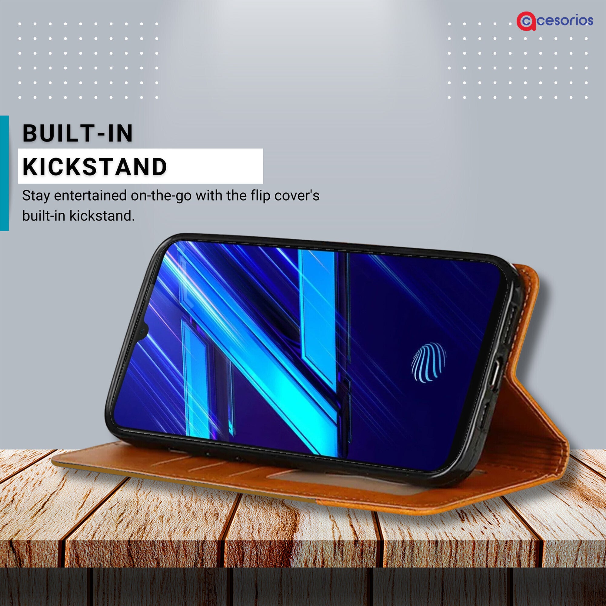 Accesorios Vivo Z1X denim flip cover – Light Brown – Image 4 #color_light brown
