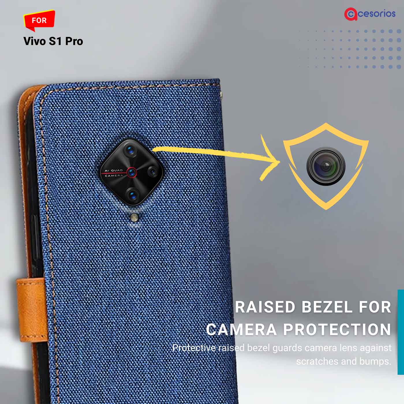 Accesorios Vivo S1 Pro denim flip cover – Blue – Image 2 #color_