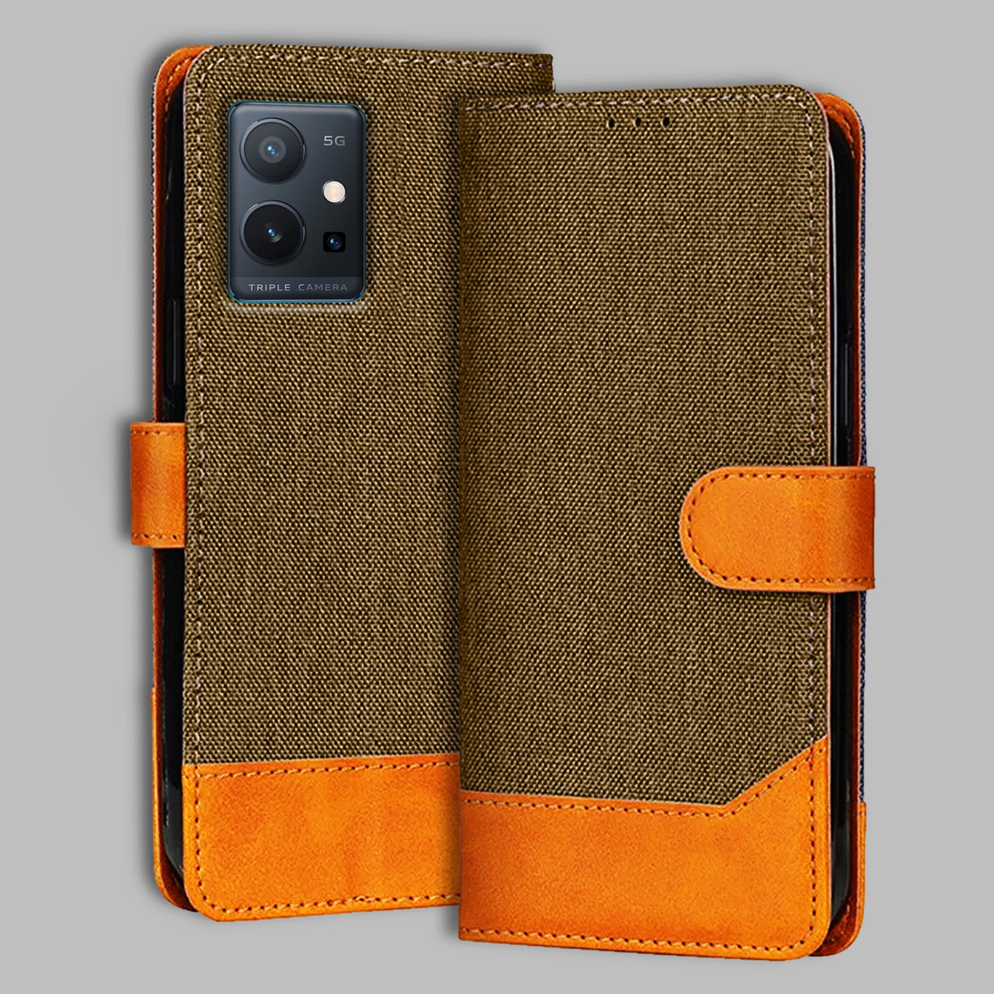 Accesorios Vivo T1 5G denim flip cover – Dark Brown – Image 1 #color_dark b