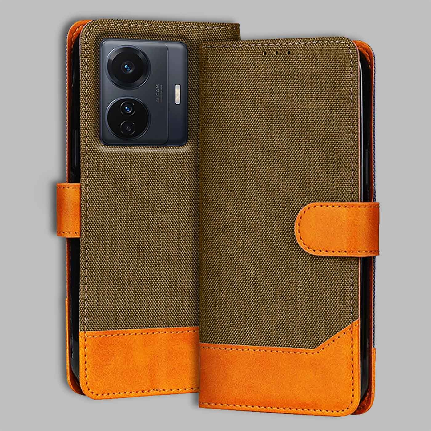 Accesorios Vivo T1 Pro 5G denim flip cover – Dark Brown – Image 1 #color_dark b