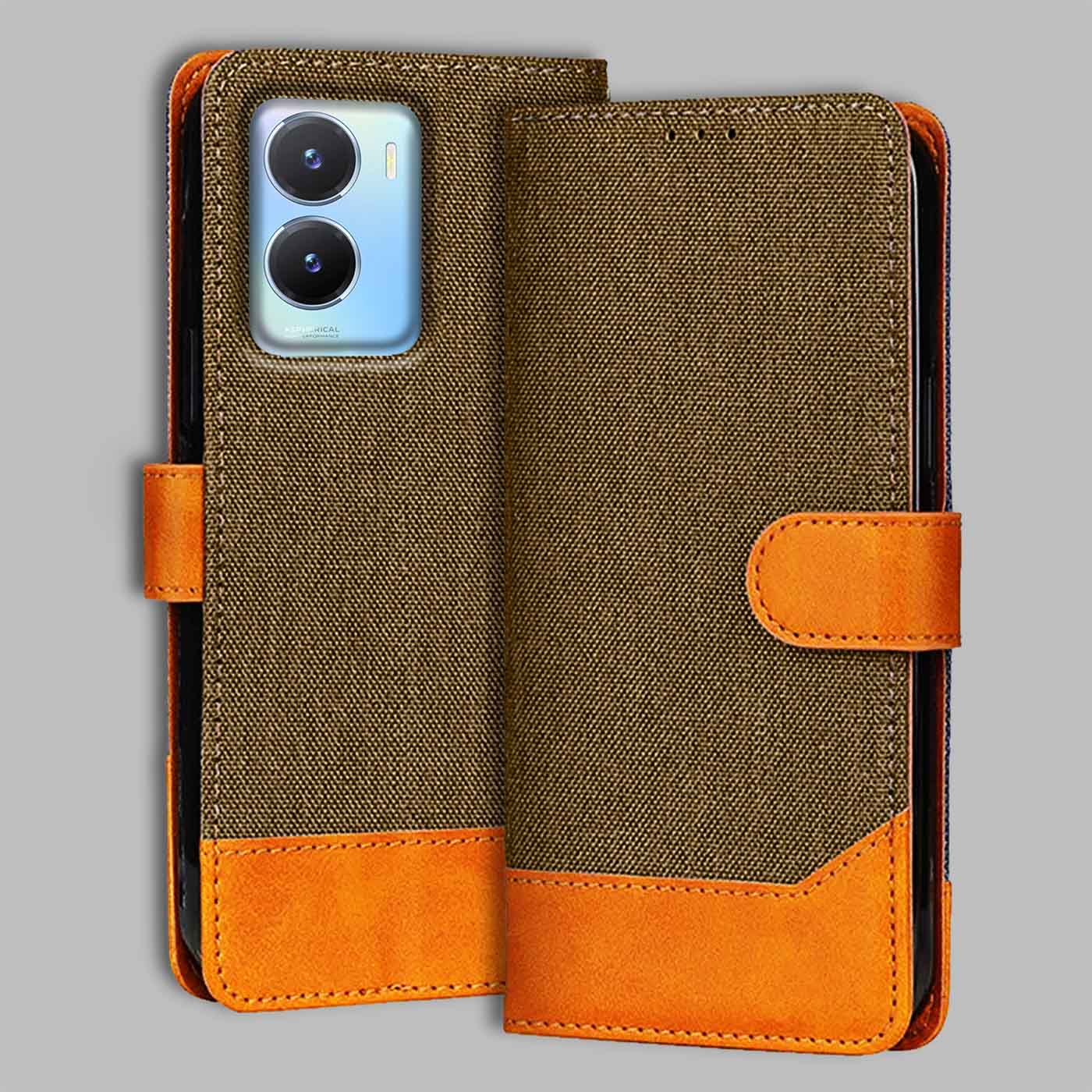 Accesorios Vivo T2X 5G denim flip cover – Dark Brown – Image 1 #color_dark b