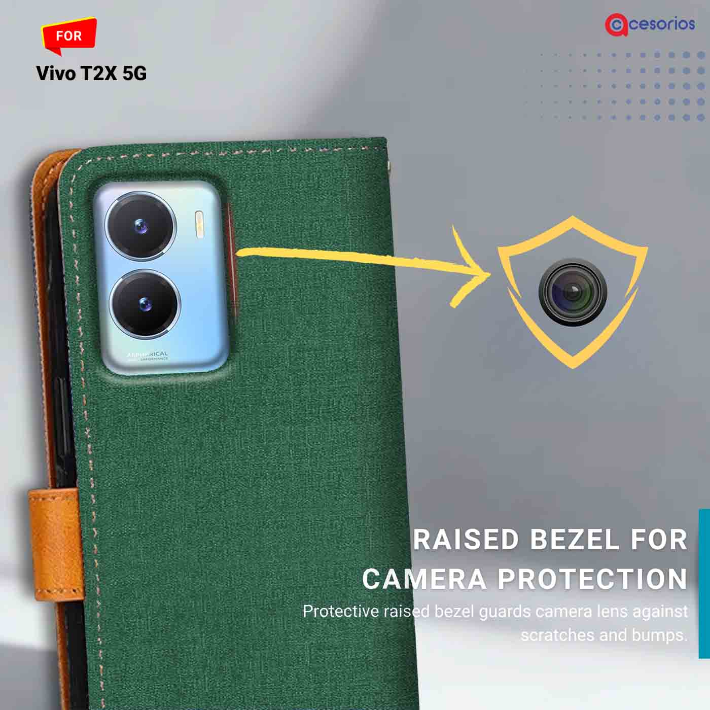 Canvas & Suede back panel — Vivo T2X 5G in Green mobile case