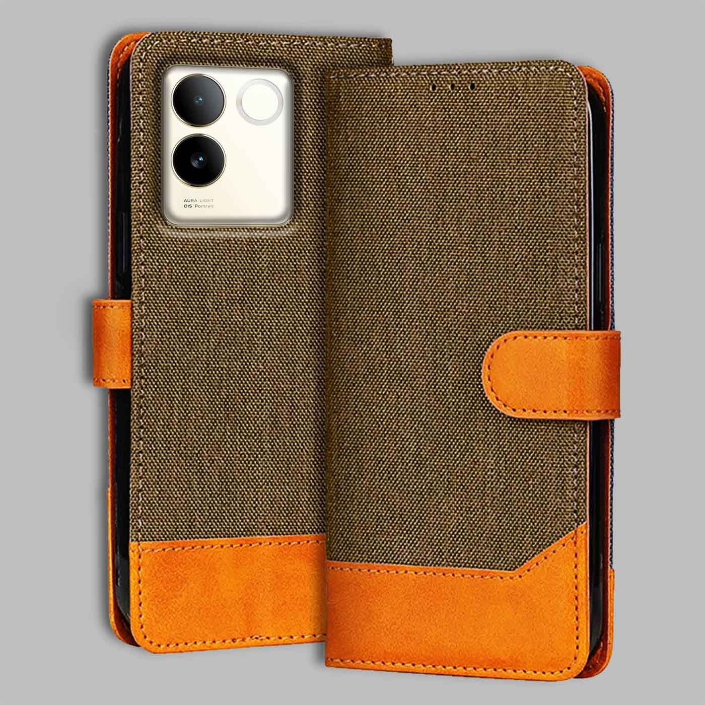 Accesorios Vivo T2 Pro 5G denim flip cover – Dark Brown – Image 1 #color_dark b