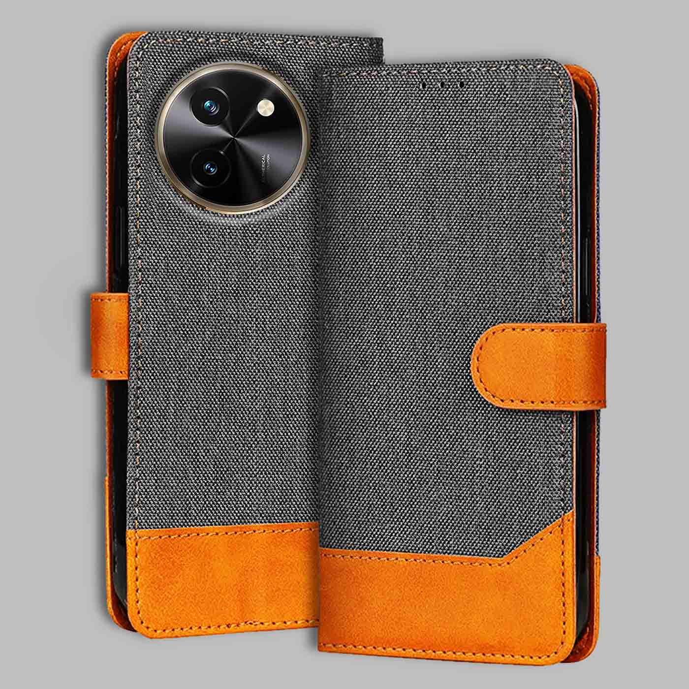 Accesorios Vivo T3X 5G denim flip cover – Grey – Image 1 #color_