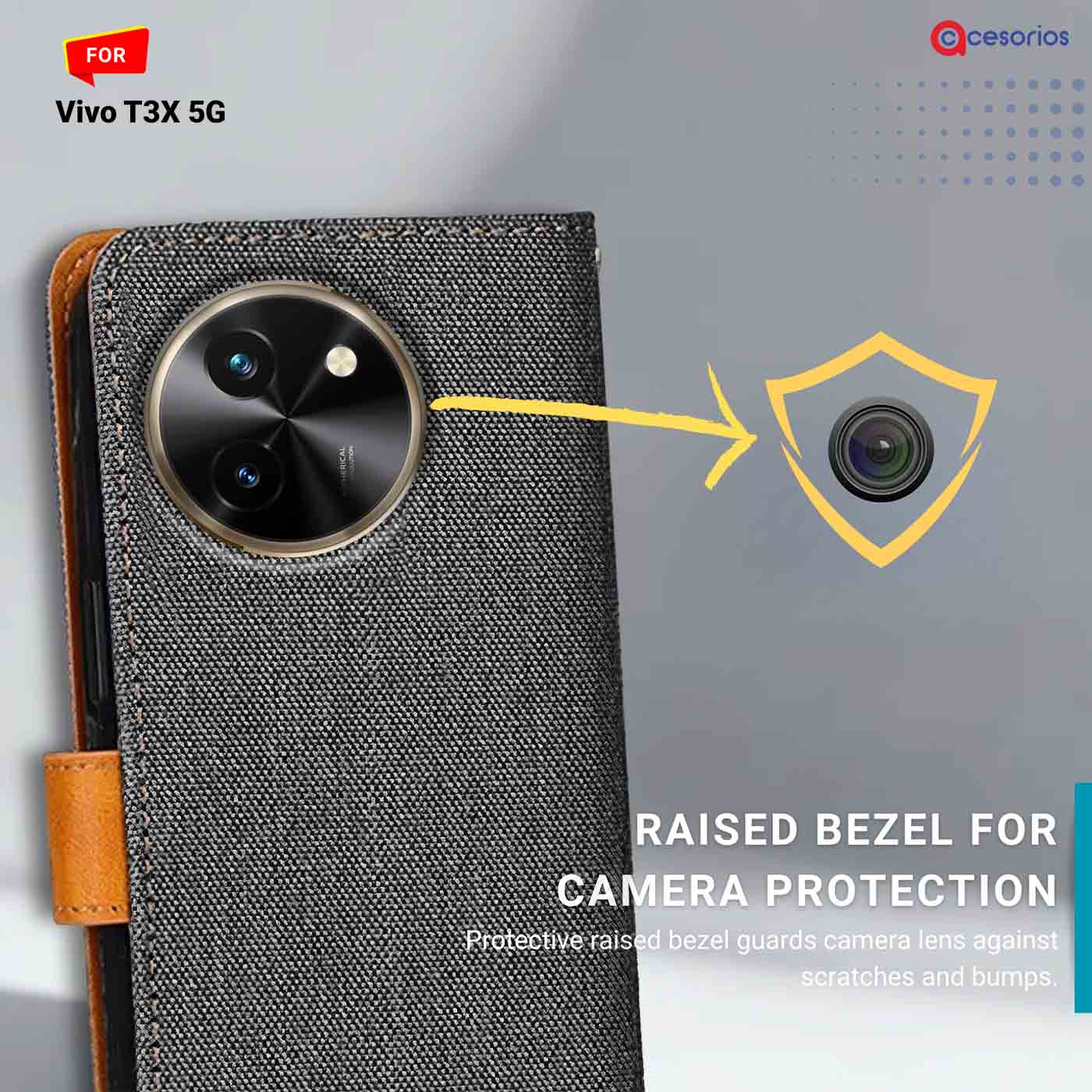 Accesorios Vivo T3X 5G denim flip cover – Grey – Image 2 #color_