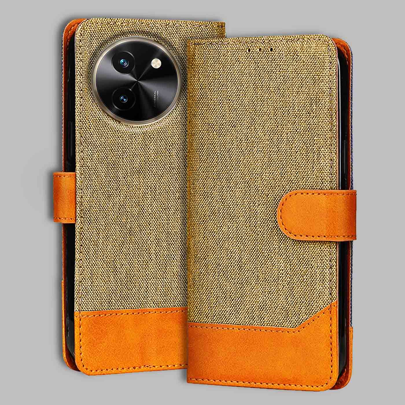 Accesorios Vivo T3X 5G denim flip cover – Light Brown – Image 1 #color_light b