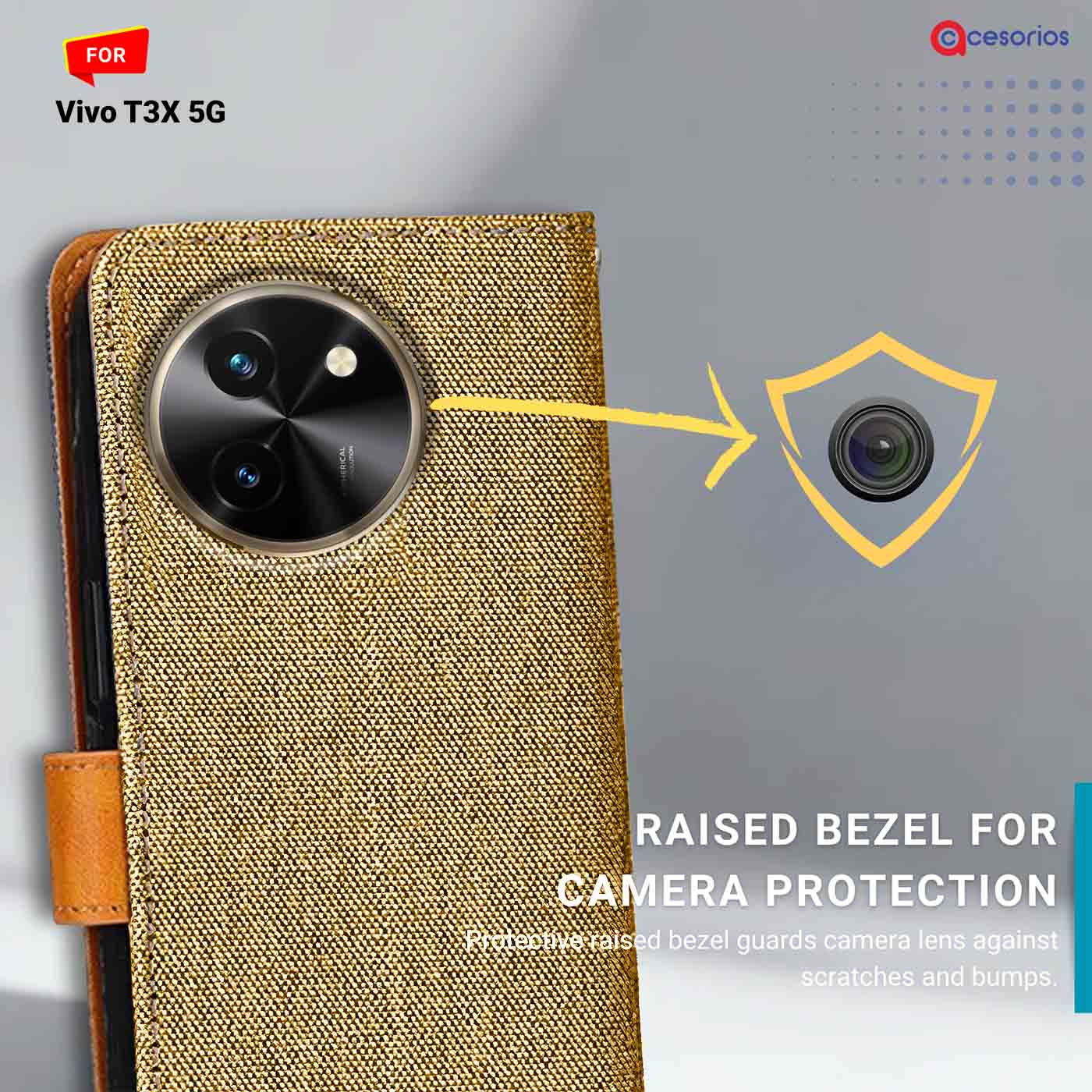 Accesorios Vivo T3X 5G denim flip cover – Light Brown – Image 2 #color_light b