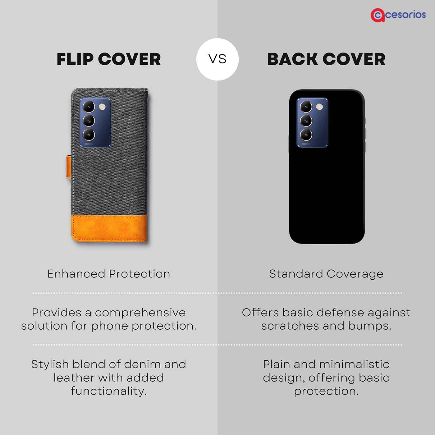 Accesorios Vivo T3 5G denim flip cover – Grey – Image 8 #color_