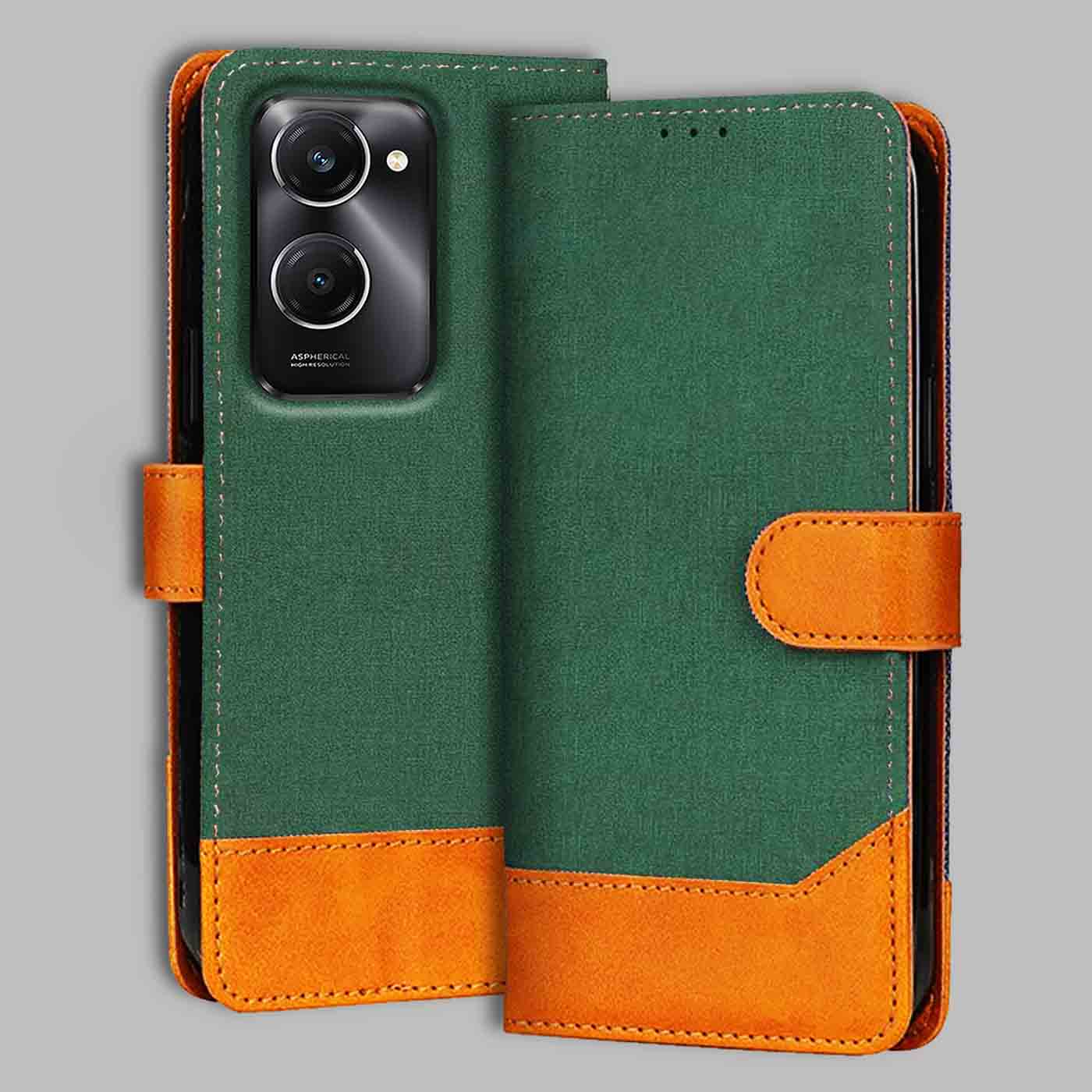 Vivo T3 Lite 5G flip cover in Green — front view by Accesorios