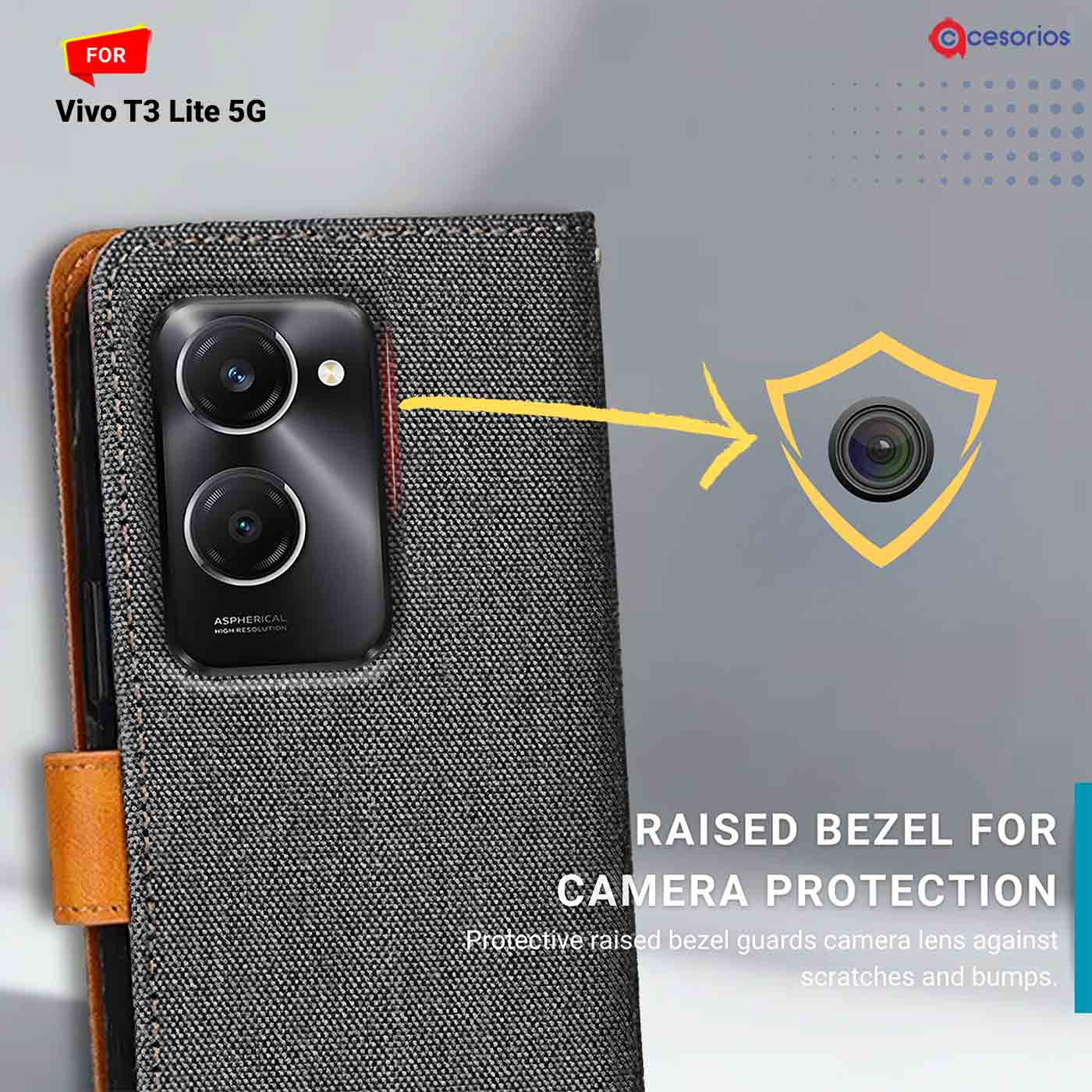 Accesorios Vivo T3 Lite 5G denim flip cover – Grey – Image 2 #color_