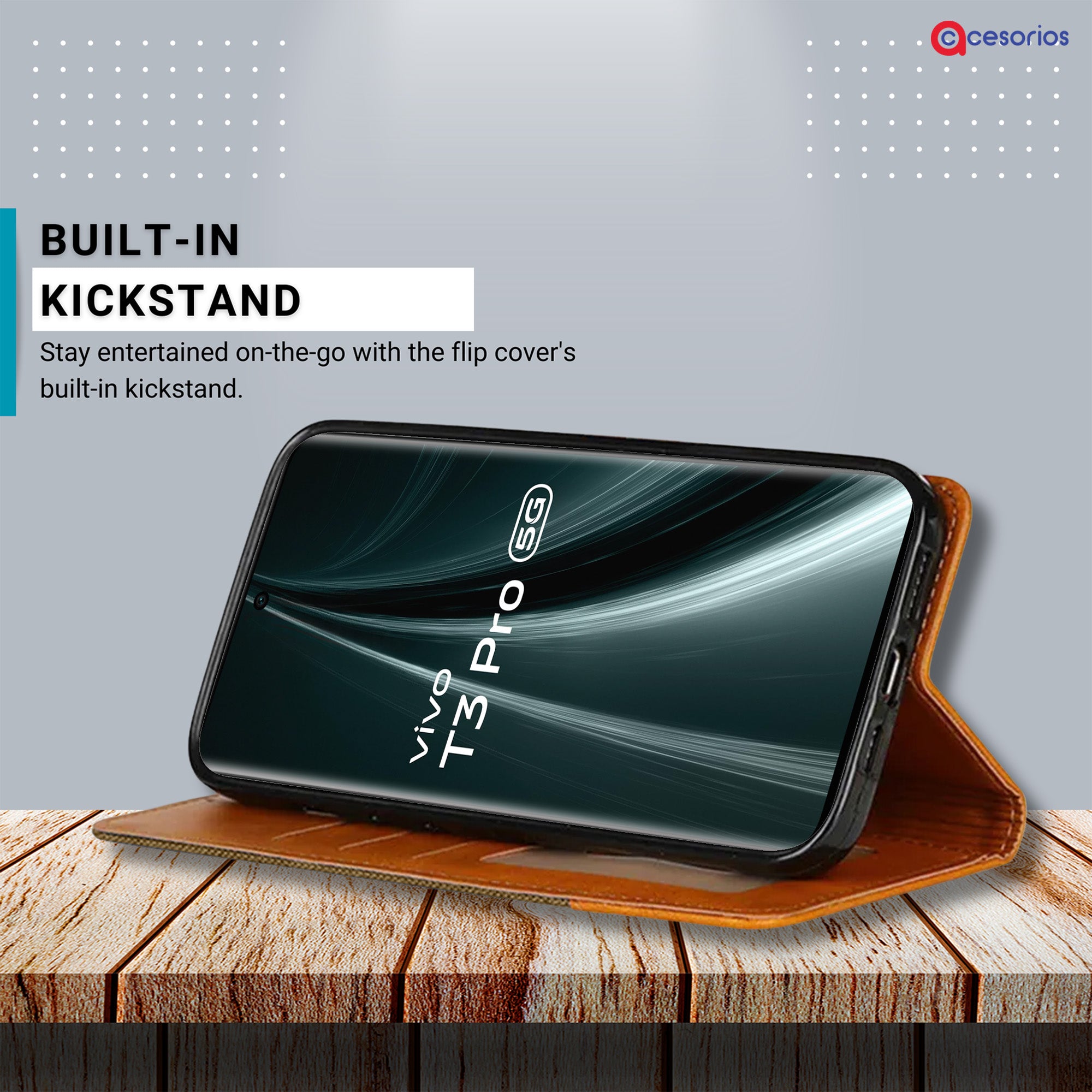 Accesorios Vivo T3 Pro 5G denim flip cover – Dark Brown – Image 4 #color_dark brown
