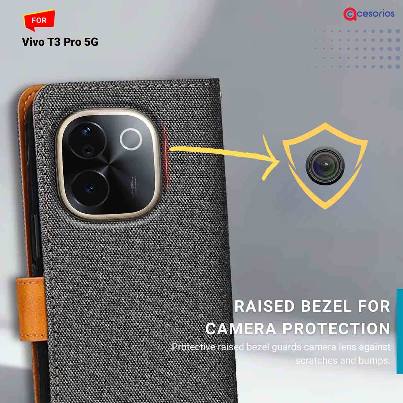 Accesorios Vivo T3 Pro 5G denim flip cover – Grey – Image 2 #color_