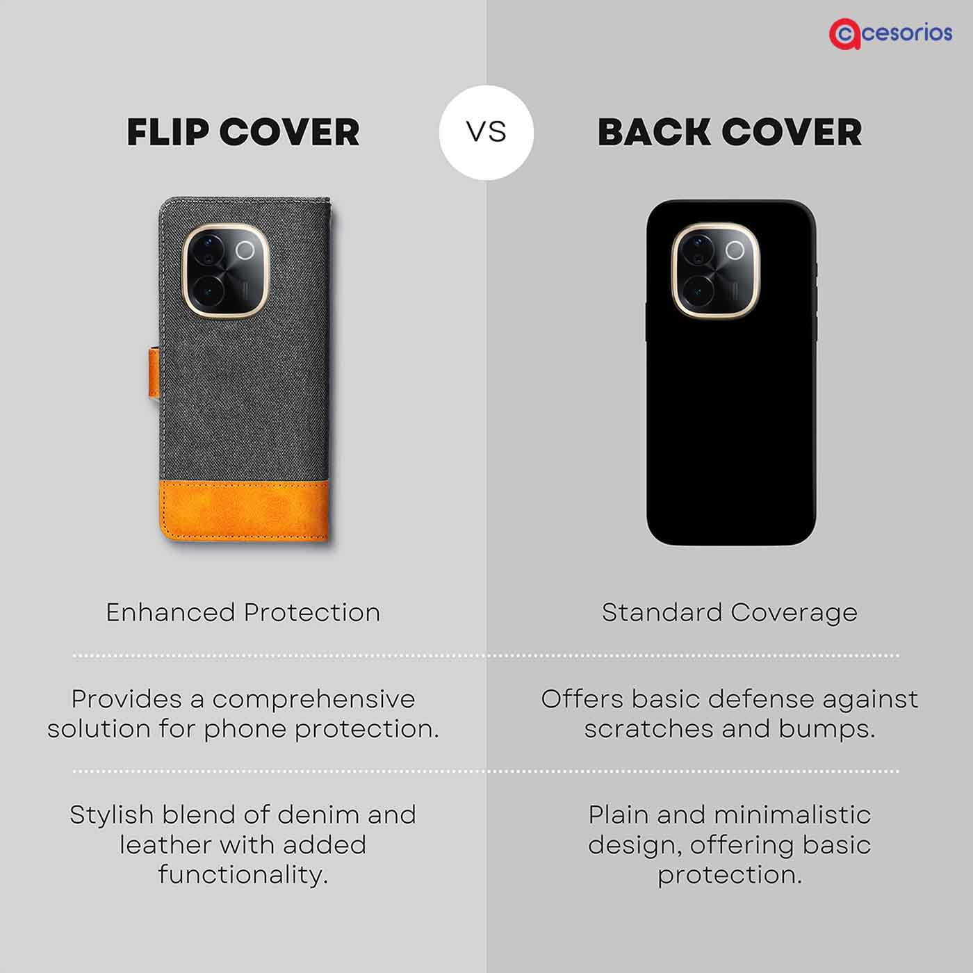 Accesorios Vivo T3 Pro 5G denim flip cover – Grey – Image 8 #color_