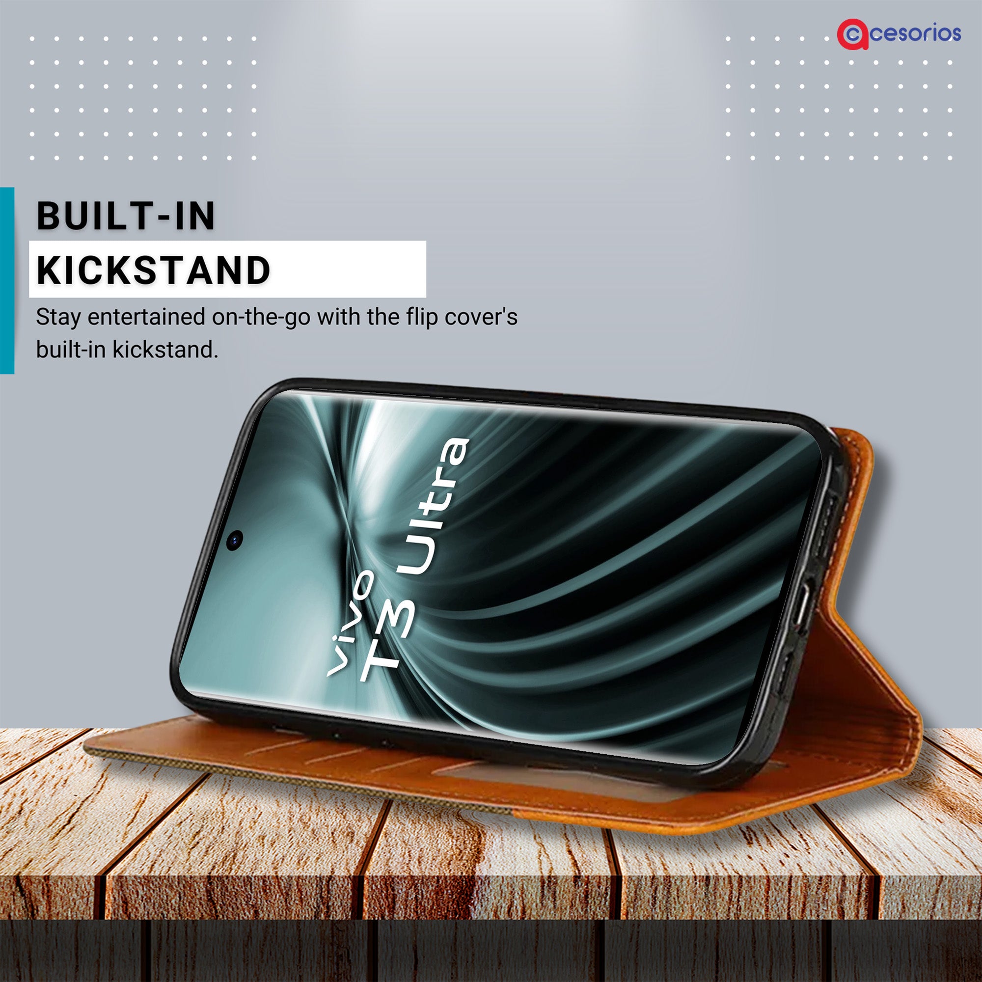 Accesorios Vivo T3 Ultra denim flip cover – Dark Brown – Image 4 #color_dark brown
