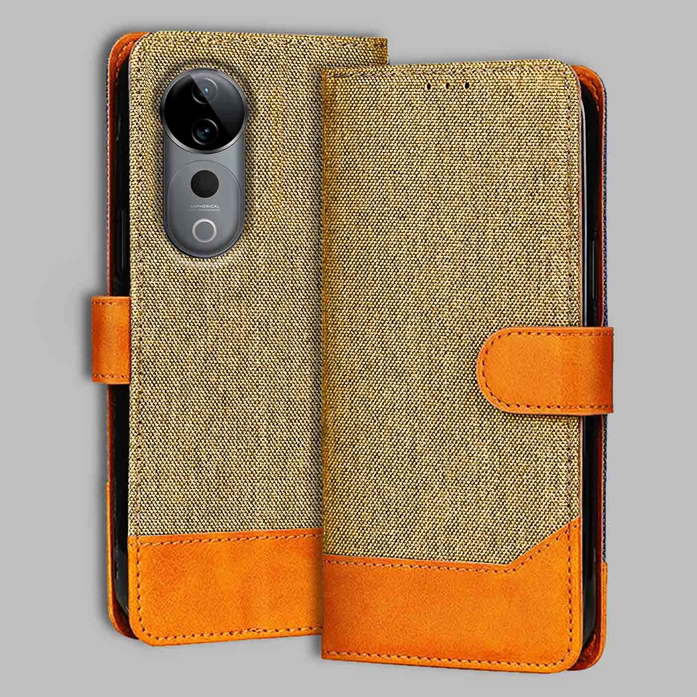 Accesorios Vivo T3 Ultra denim flip cover – Light Brown – Image 1 #color_light b