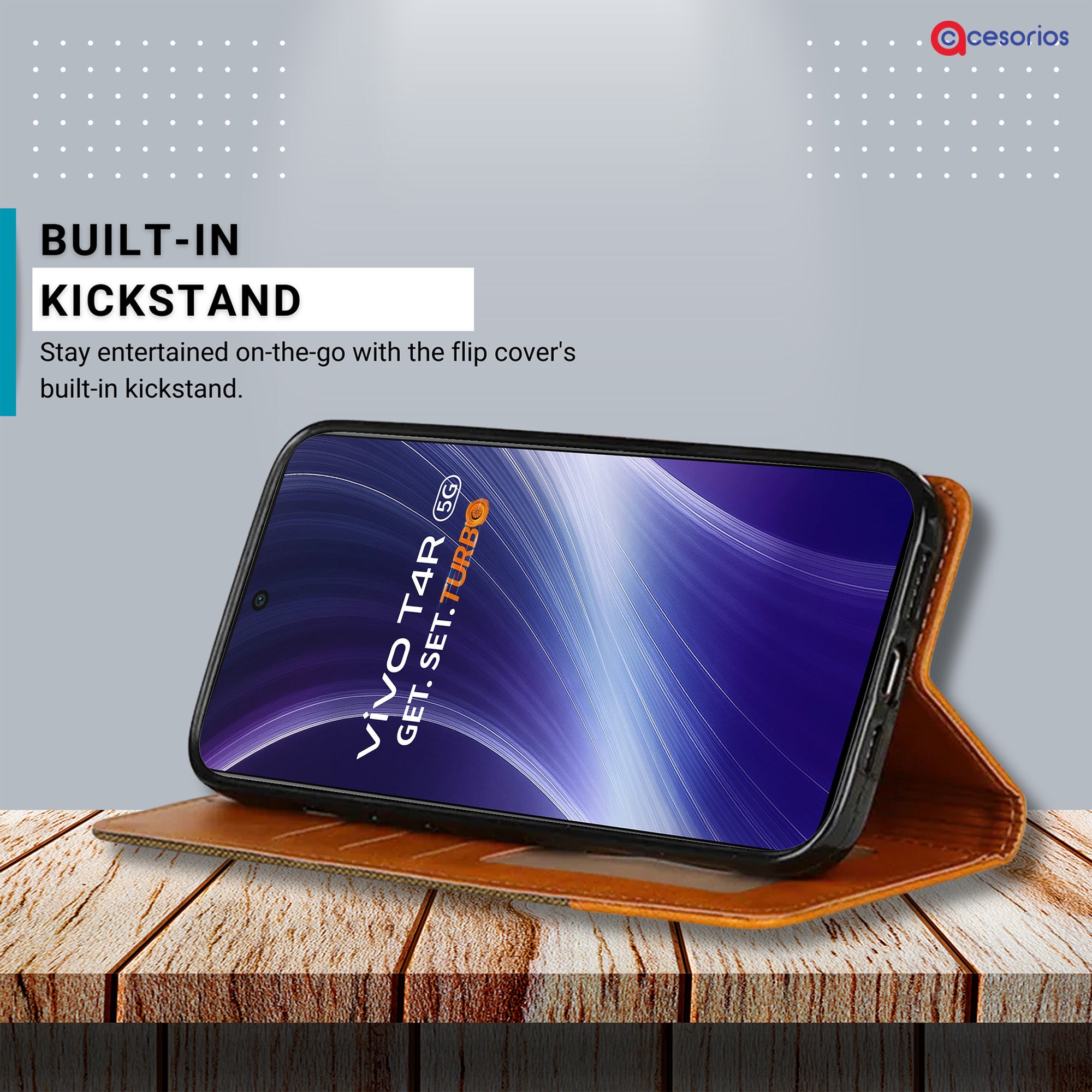 Accesorios Vivo T4R 5G denim flip cover – Dark Brown – Image 4 #color_dark brown