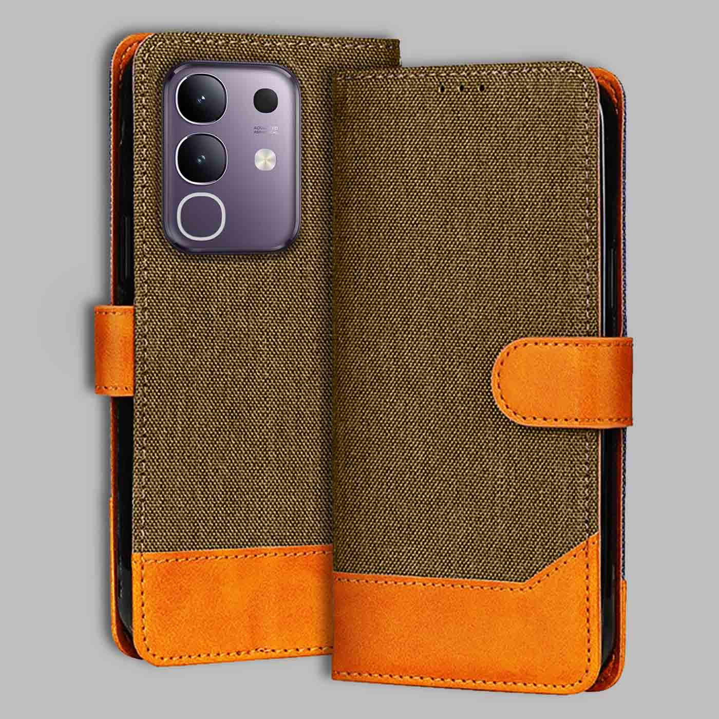Accesorios Vivo T4X 5G denim flip cover – Dark Brown – Image 1 #color_dark b