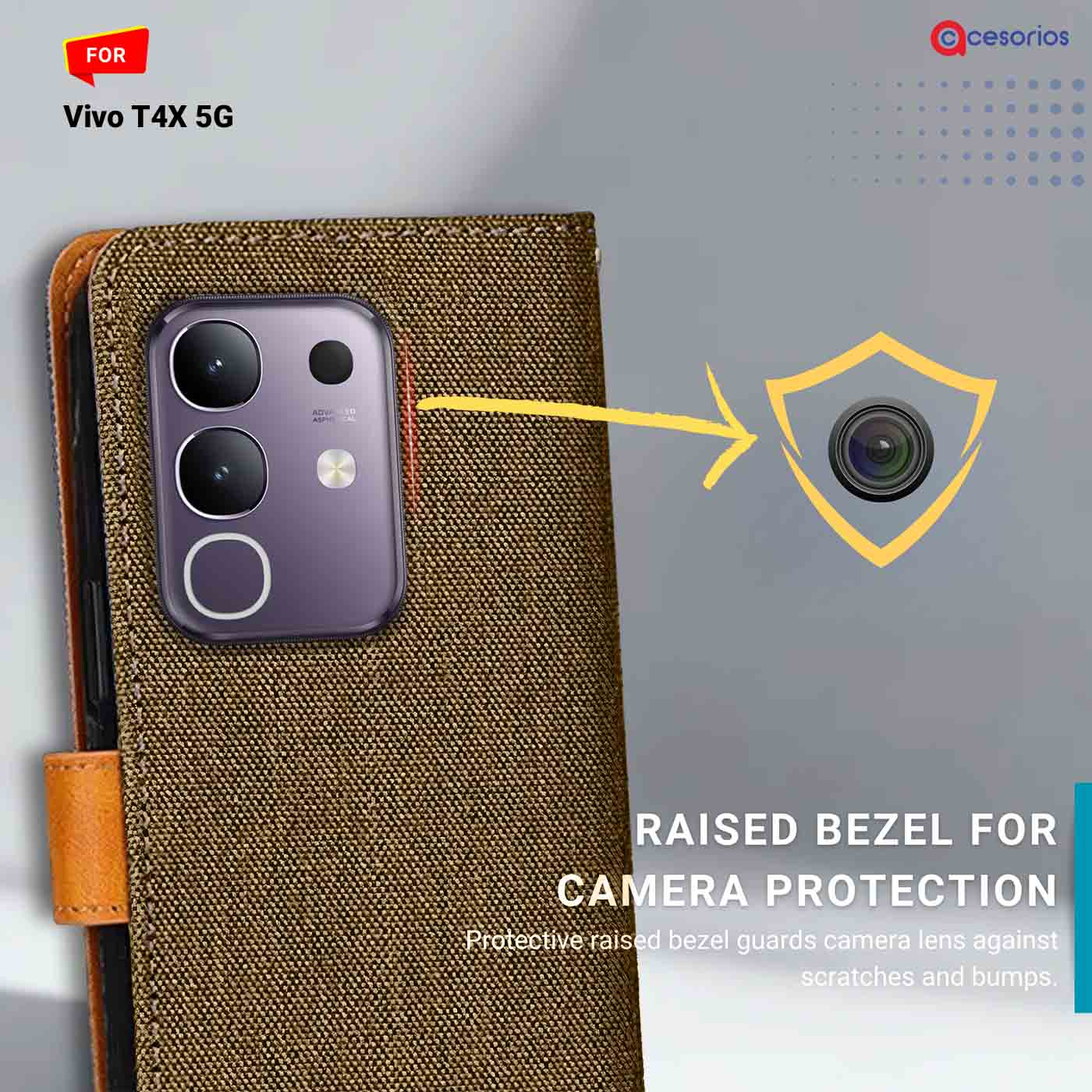Accesorios Vivo T4X 5G denim flip cover – Dark Brown – Image 2 #color_dark b