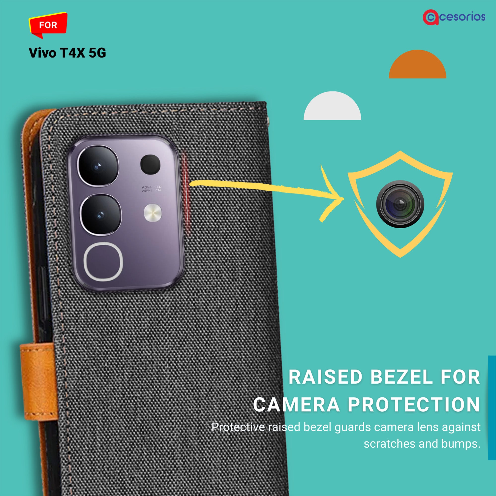 Accesorios Vivo T4X 5G denim flip cover – Grey – Image 2 #color_grey