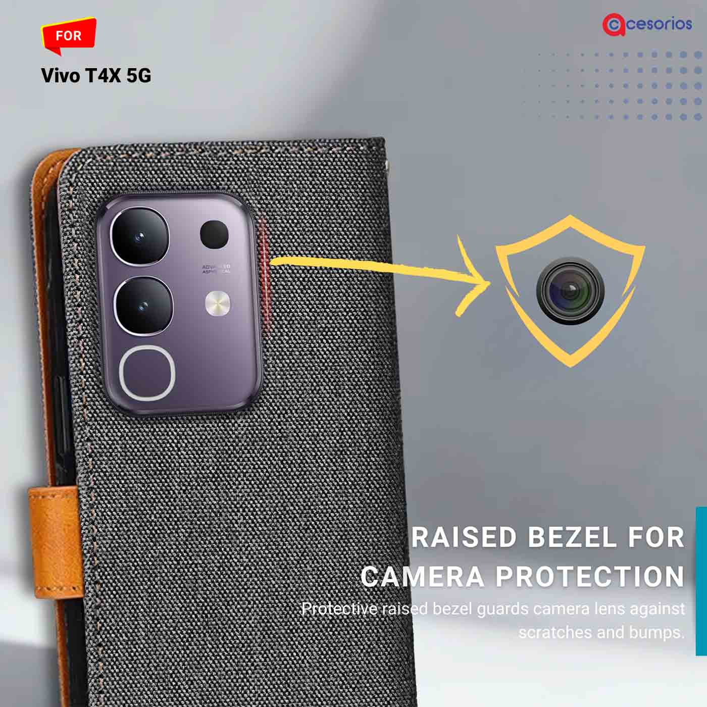 Accesorios Vivo T4X 5G denim flip cover – Grey – Image 2 #color_