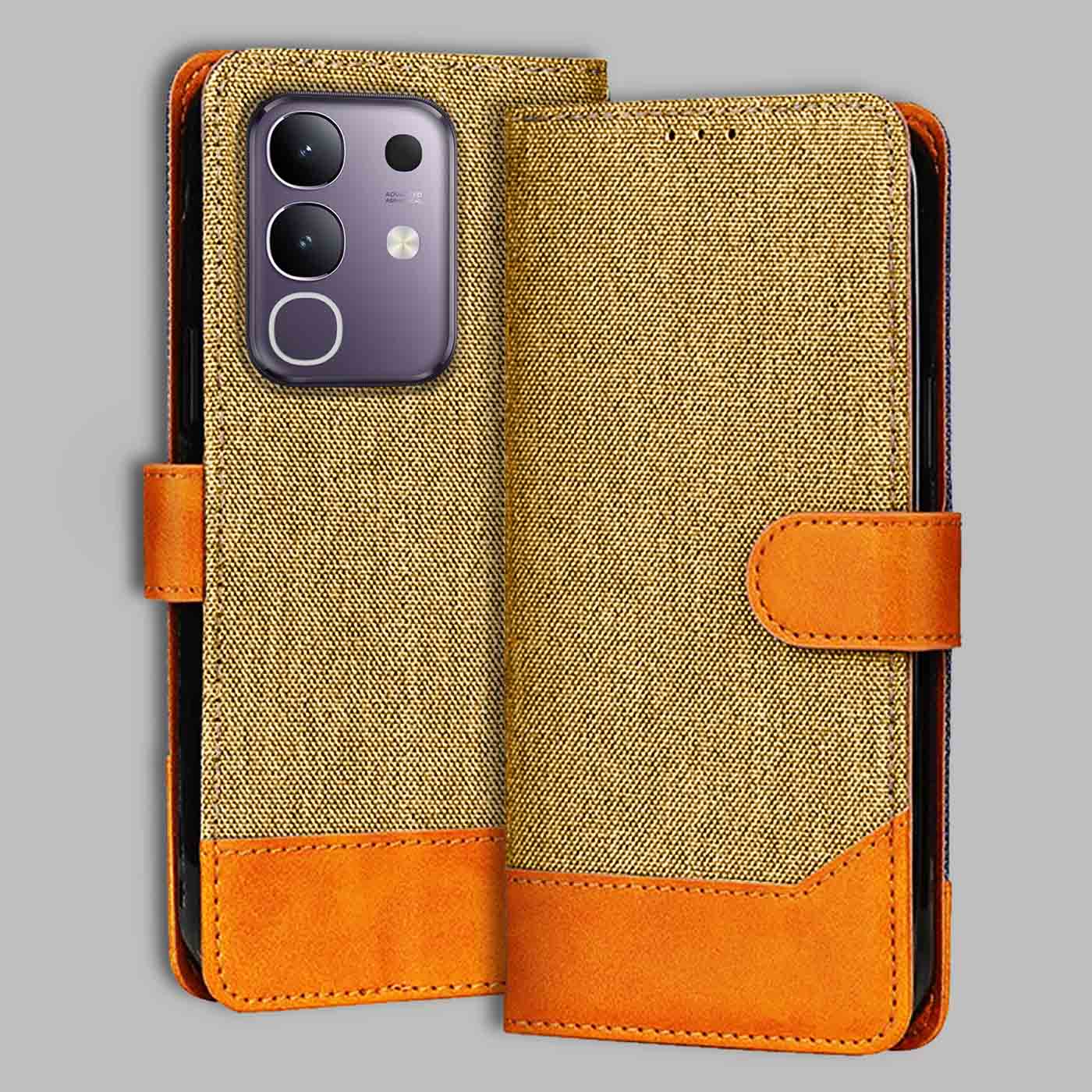 Accesorios Vivo T4X 5G denim flip cover – Light Brown – Image 1 #color_light b