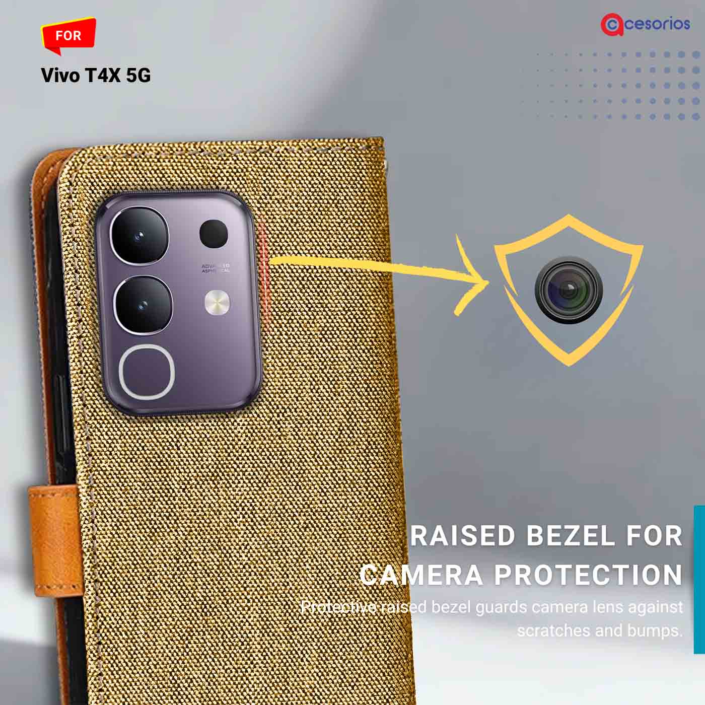 Accesorios Vivo T4X 5G denim flip cover – Light Brown – Image 2 #color_light b