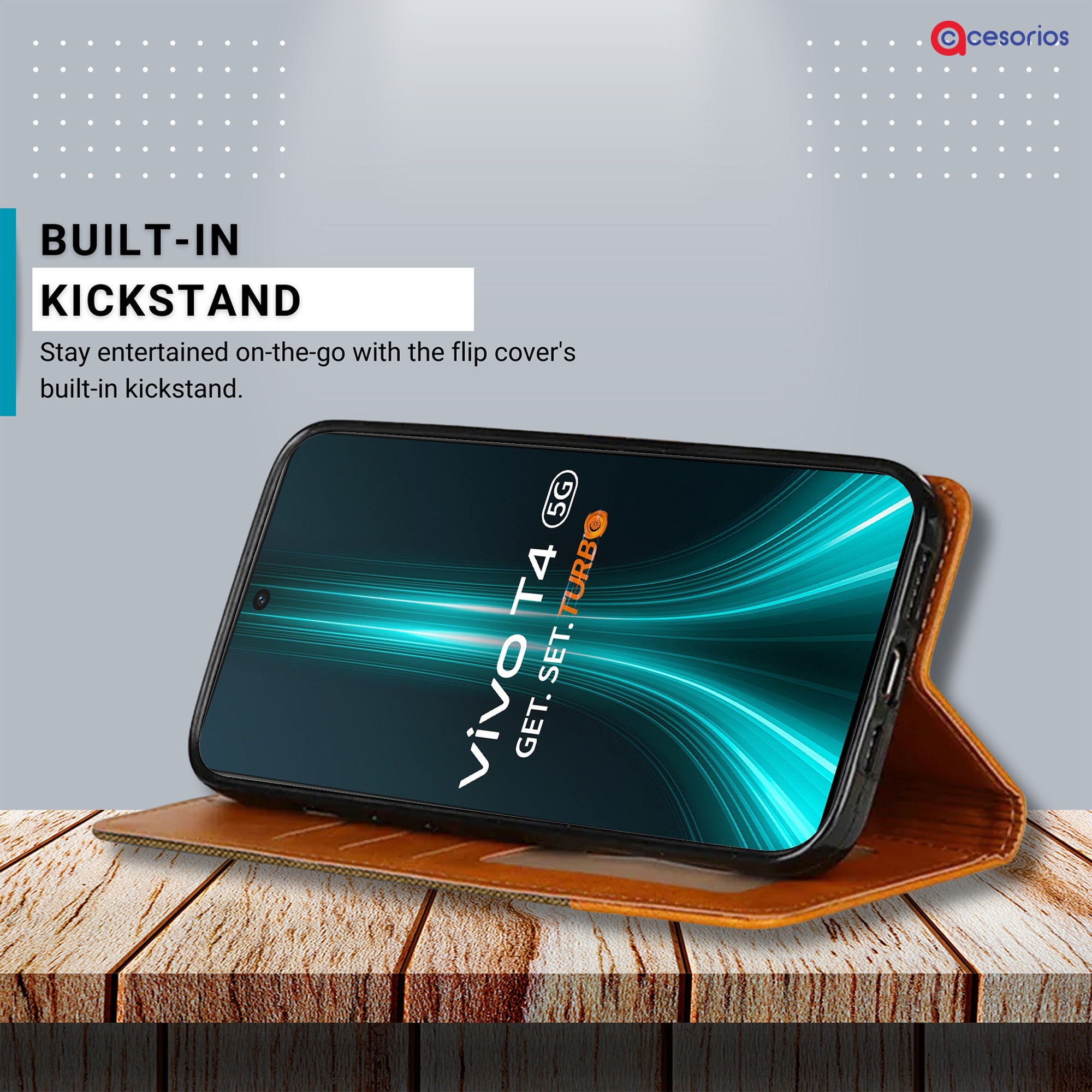 Accesorios Vivo T4 5G denim flip cover – Dark Brown – Image 4 #color_dark brown