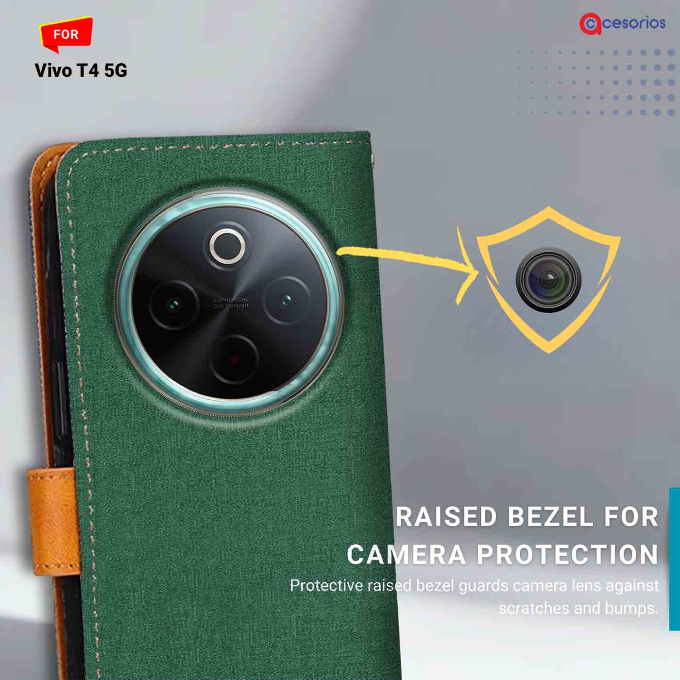 Canvas & Suede back panel — Vivo T4 5G in Green mobile case