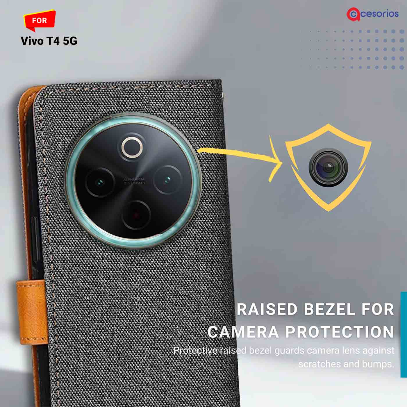 Accesorios Vivo T4 5G denim flip cover – Grey – Image 2 #color_