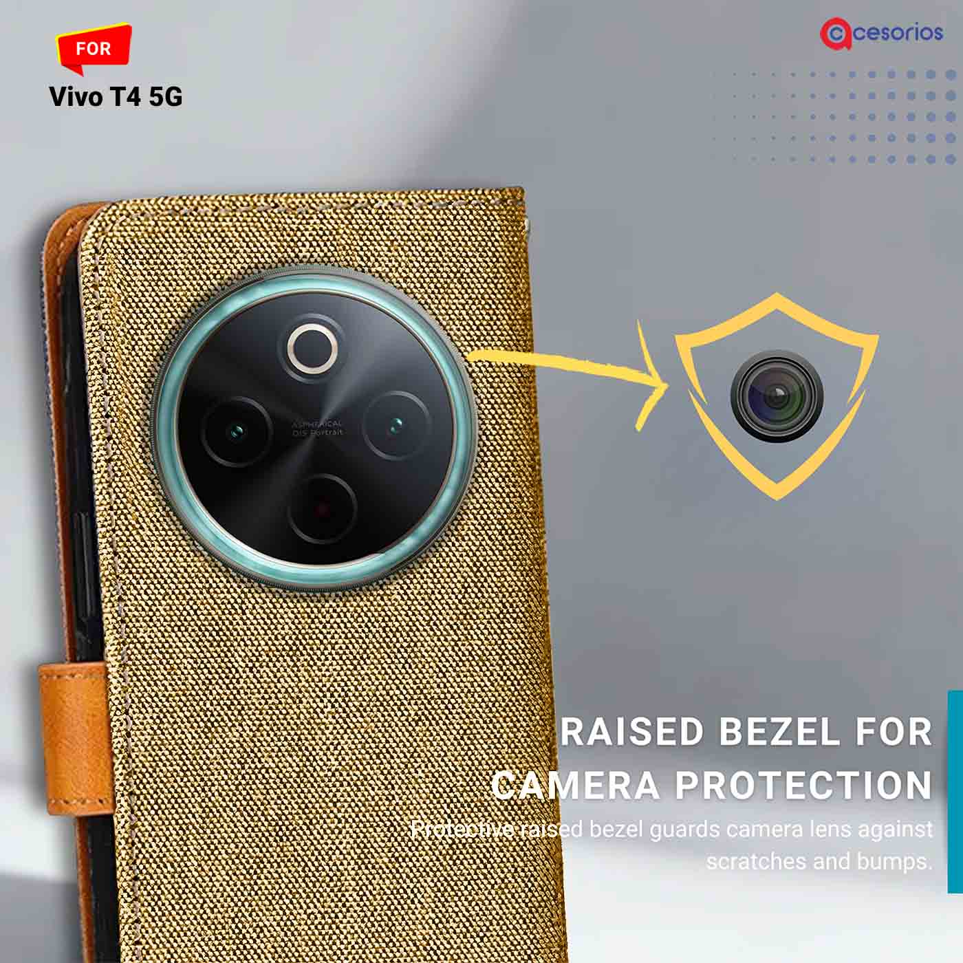 Accesorios Vivo T4 5G denim flip cover – Light Brown – Image 2 #color_light b