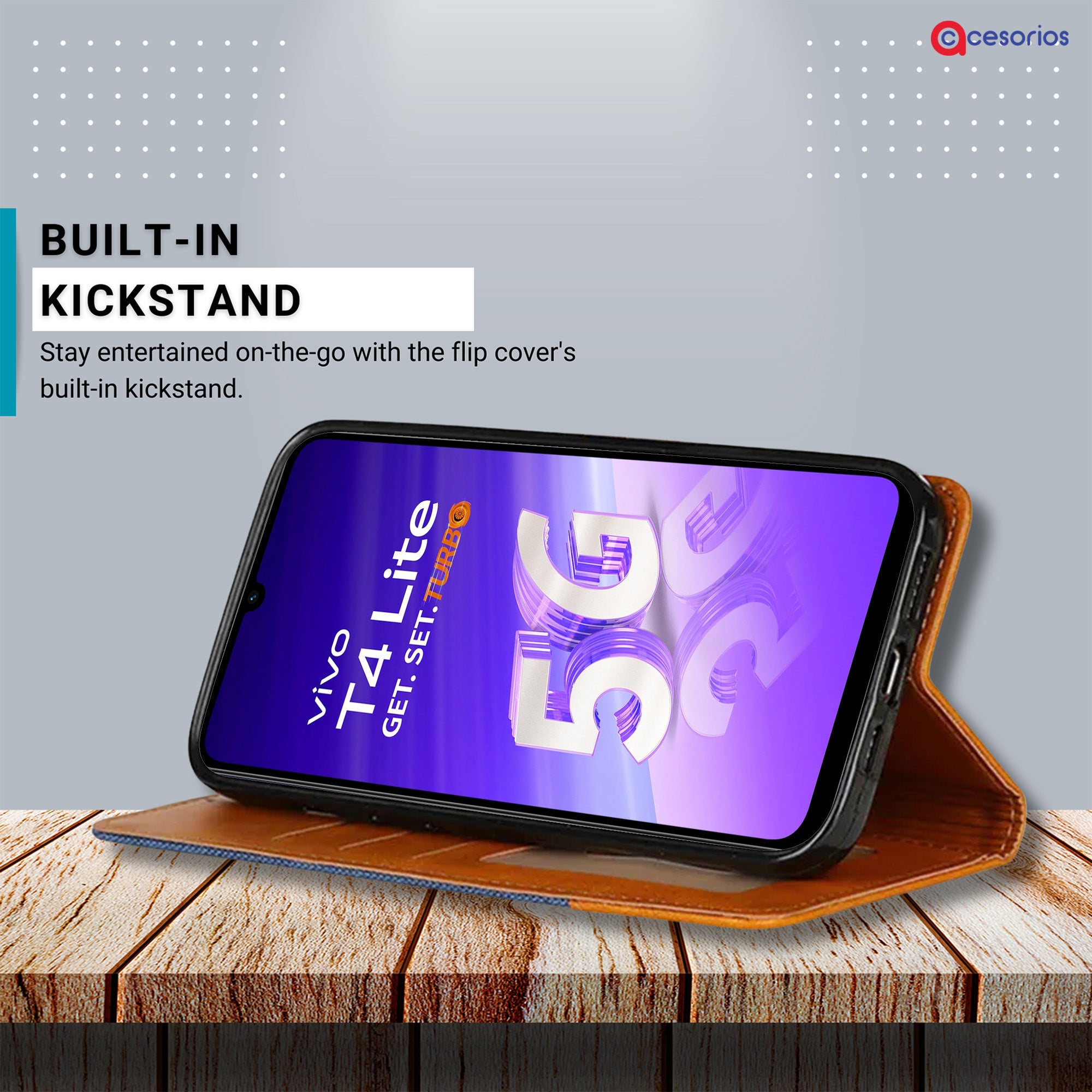 Accesorios Vivo T4 Lite 5G denim flip cover – Blue – Image 4 #color_blue