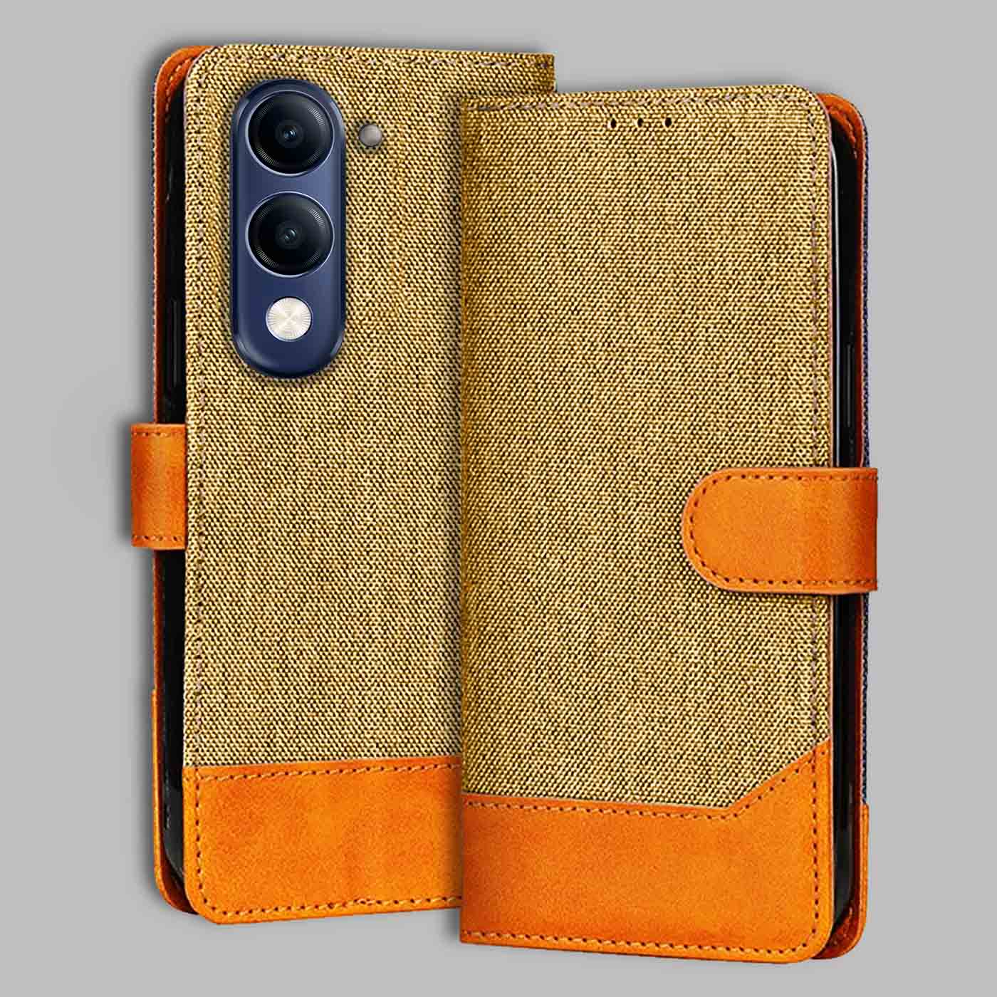 Accesorios Vivo T4 Lite 5G denim flip cover – Light Brown – Image 1 #color_light b