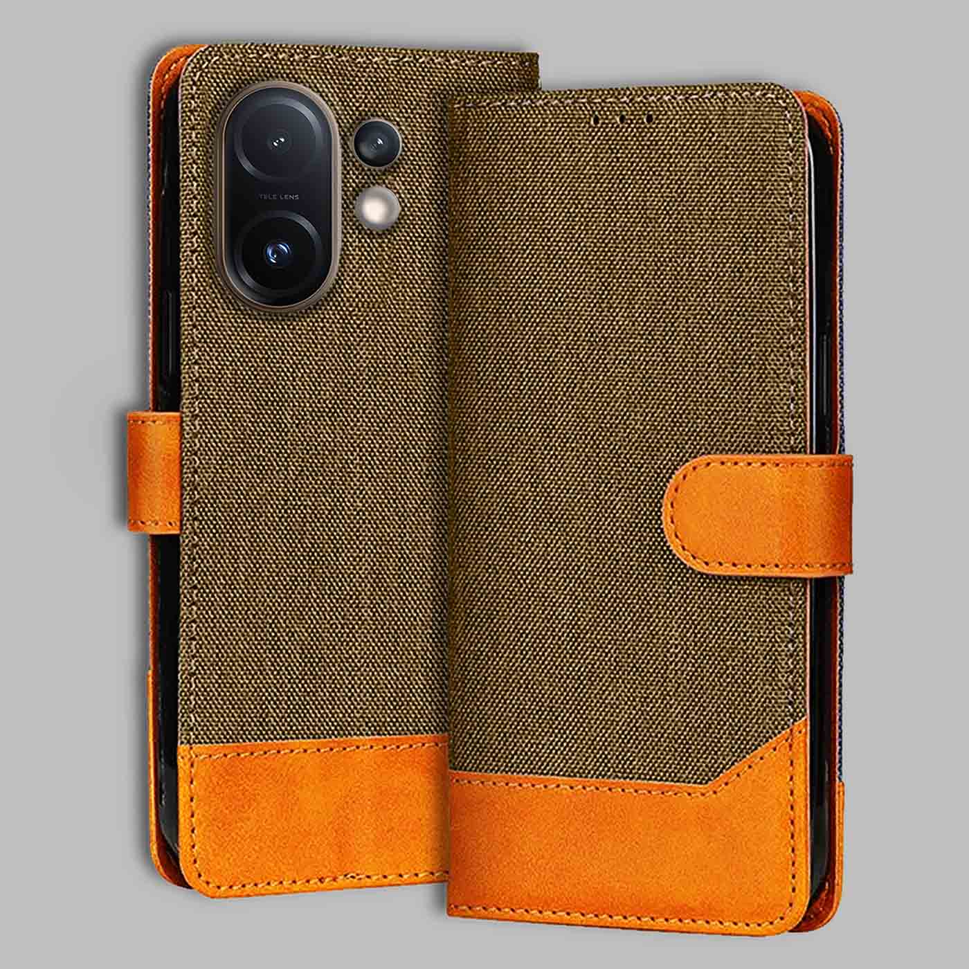 Accesorios Vivo T4 Pro denim flip cover – Dark Brown – Image 1 #color_dark b