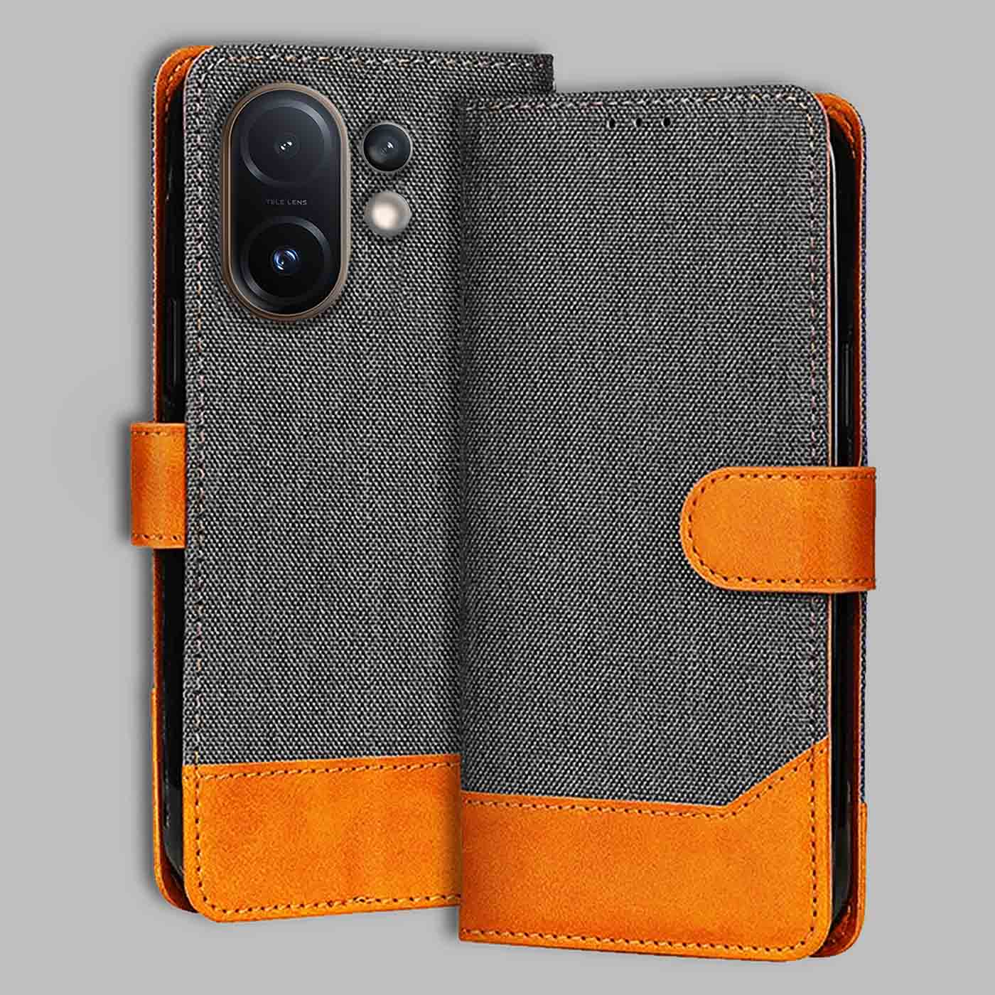 Accesorios Vivo T4 Pro denim flip cover – Grey – Image 1 #color_