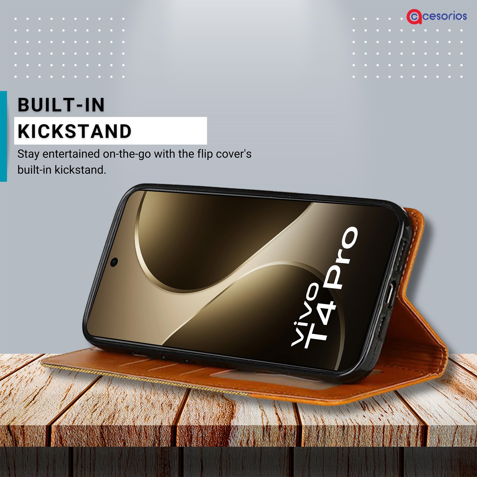 Accesorios Vivo T4 Pro denim flip cover – Light Brown – Image 4 #color_light brown