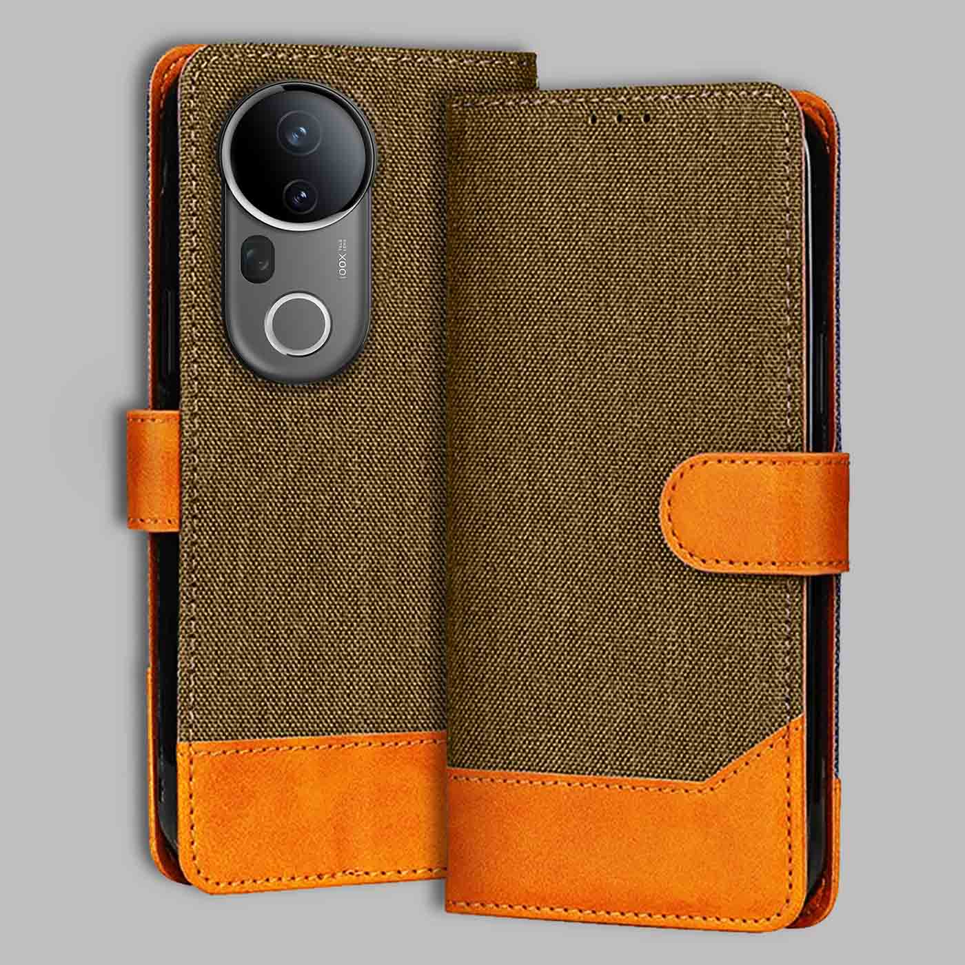Accesorios Vivo T4 Ultra 5G denim flip cover – Dark Brown – Image 1 #color_dark b