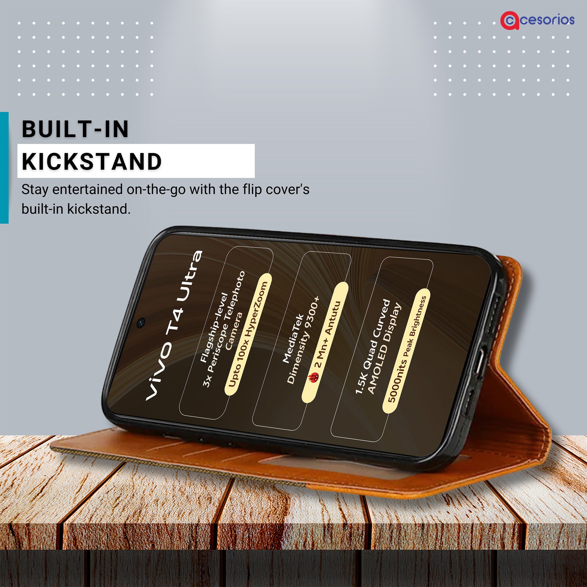 Accesorios Vivo T4 Ultra 5G denim flip cover – Dark Brown – Image 4 #color_dark brown